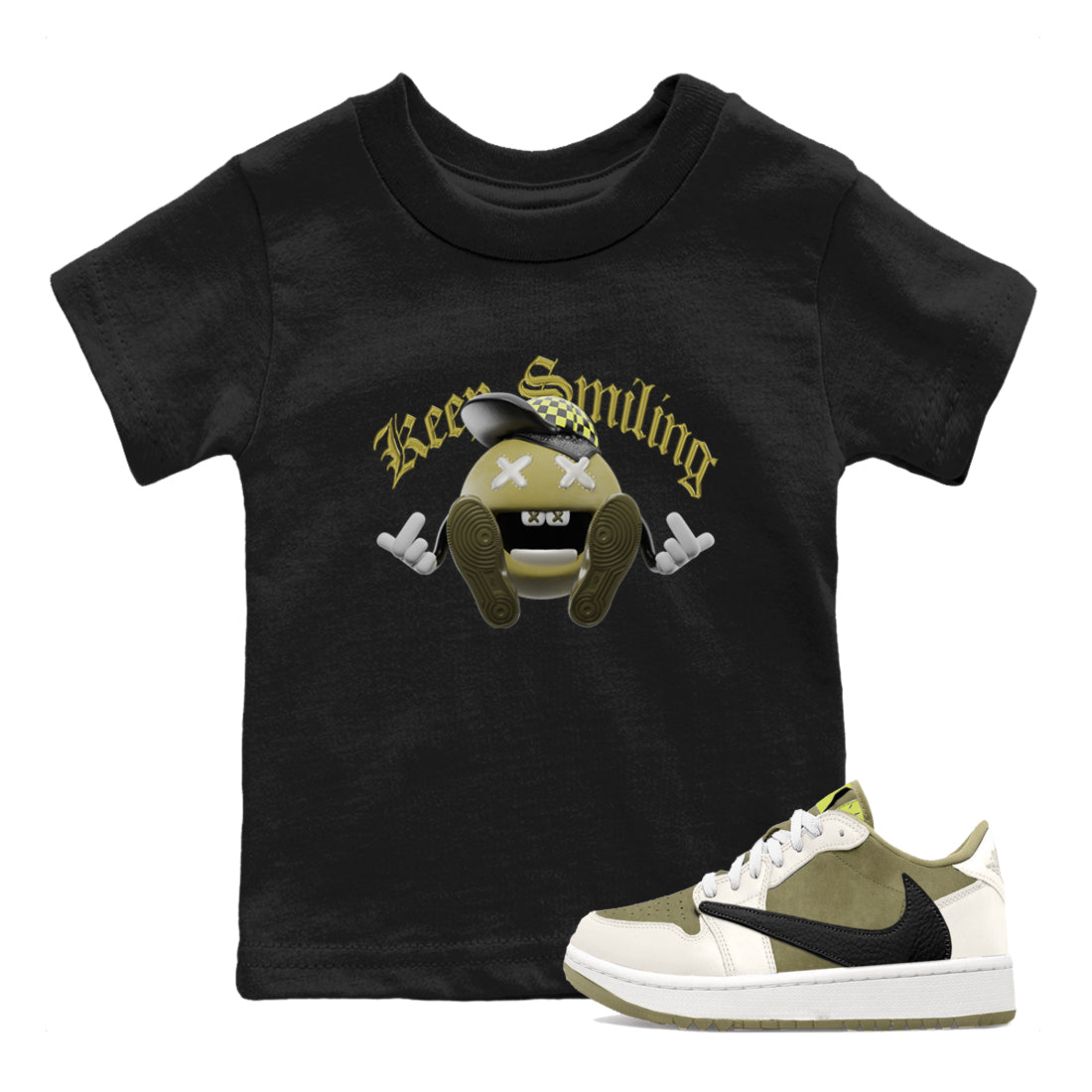 Air Jordan 1 Travis Scott Golf shirt to match jordans Keep Smiling Streetwear Sneaker Shirt AJ1 lowTravis Scott Golf Drip Gear Zone Sneaker Matching Clothing Baby Toddler Black 1 T-Shirt