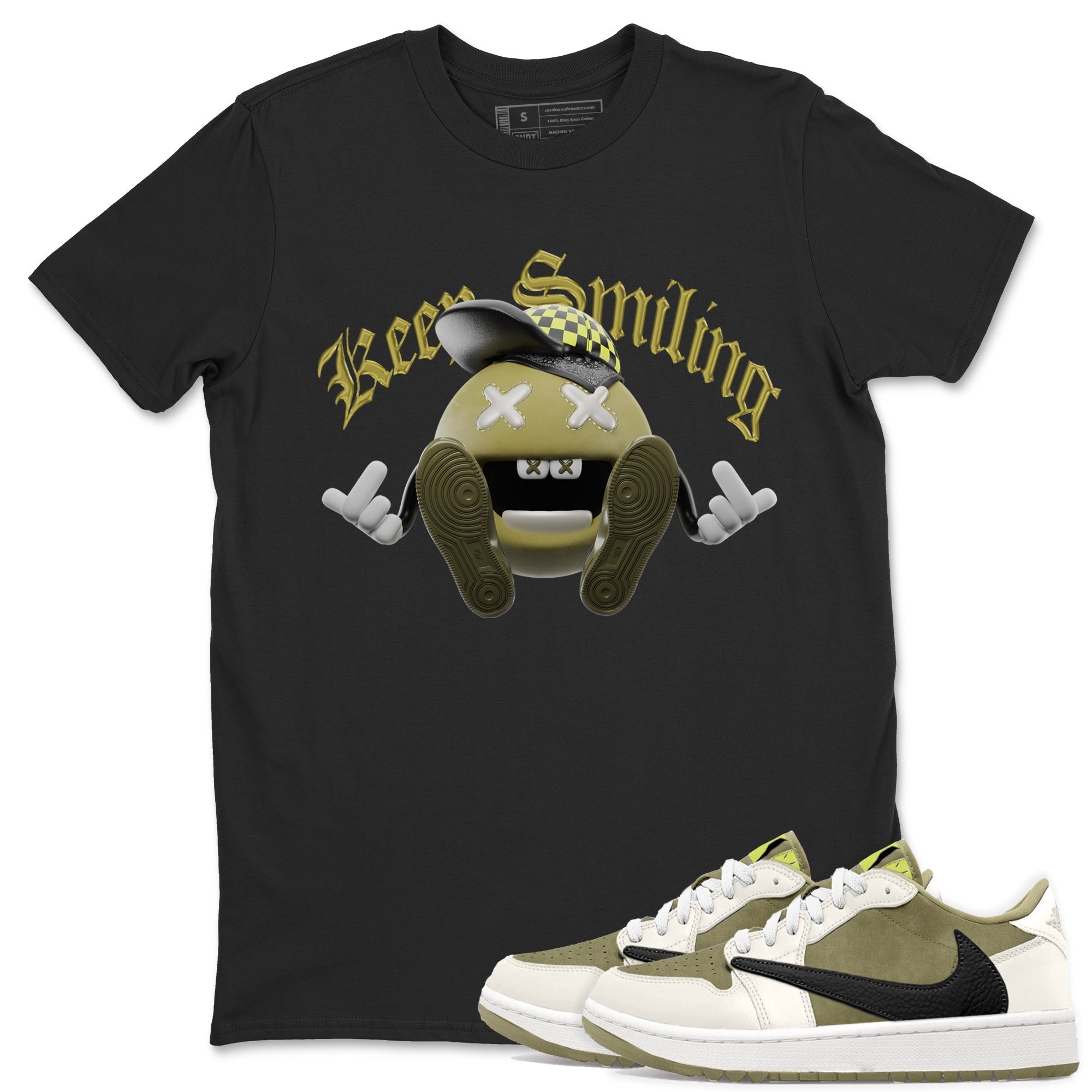 Air Jordan 1 Travis Scott Golf shirt to match jordans Keep Smiling Streetwear Sneaker Shirt AJ1 lowTravis Scott Golf Drip Gear Zone Sneaker Matching Clothing Unisex Black 1 T-Shirt