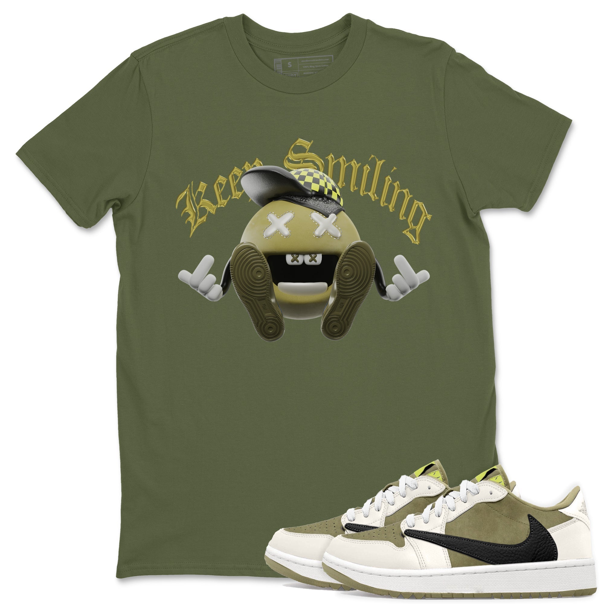 Air Jordan 1 Travis Scott Golf shirt to match jordans Keep Smiling Streetwear Sneaker Shirt AJ1 lowTravis Scott Golf Drip Gear Zone Sneaker Matching Clothing Unisex Military Green 1 T-Shirt