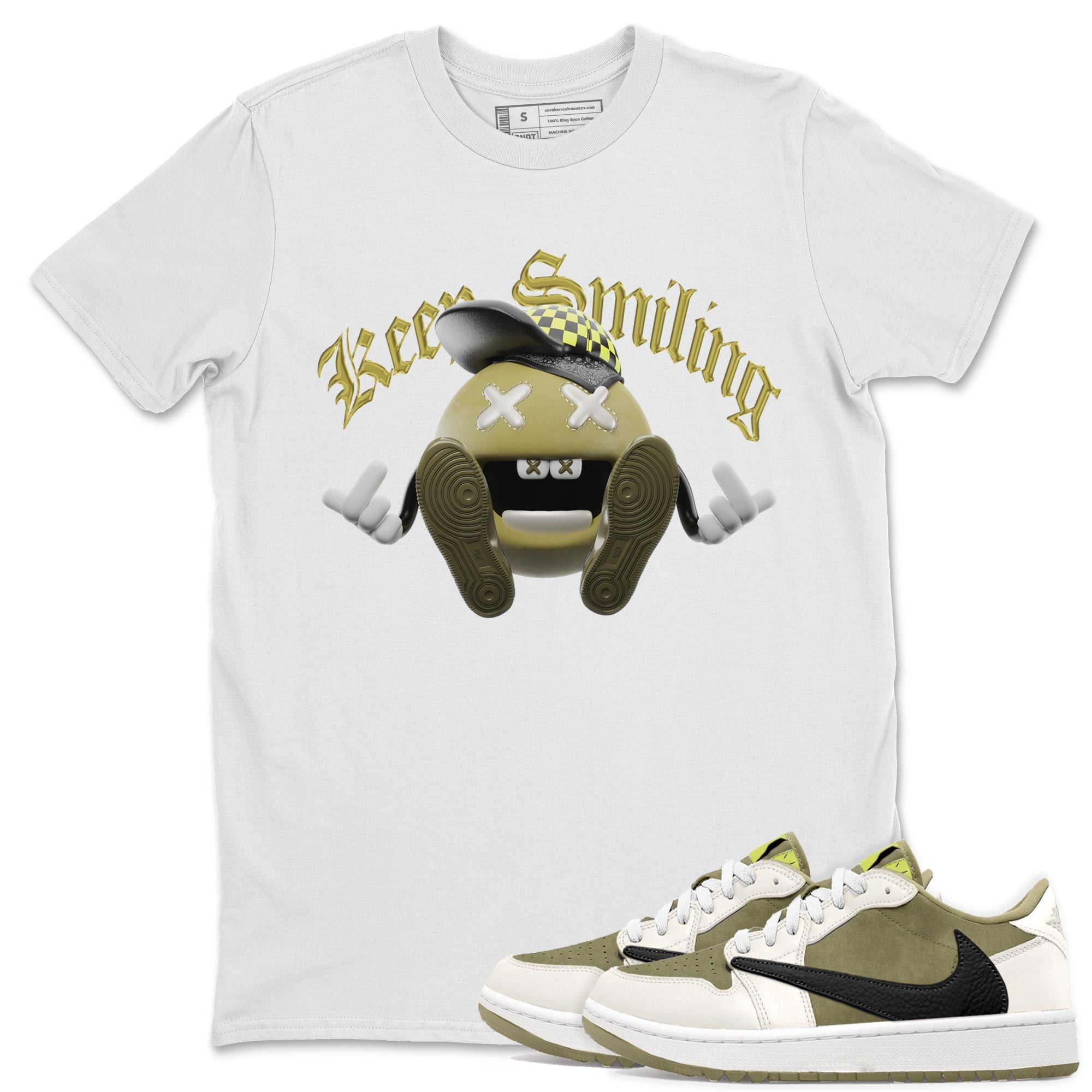 Air Jordan 1 Travis Scott Golf shirt to match jordans Keep Smiling Streetwear Sneaker Shirt AJ1 lowTravis Scott Golf Drip Gear Zone Sneaker Matching Clothing Unisex White 1 T-Shirt