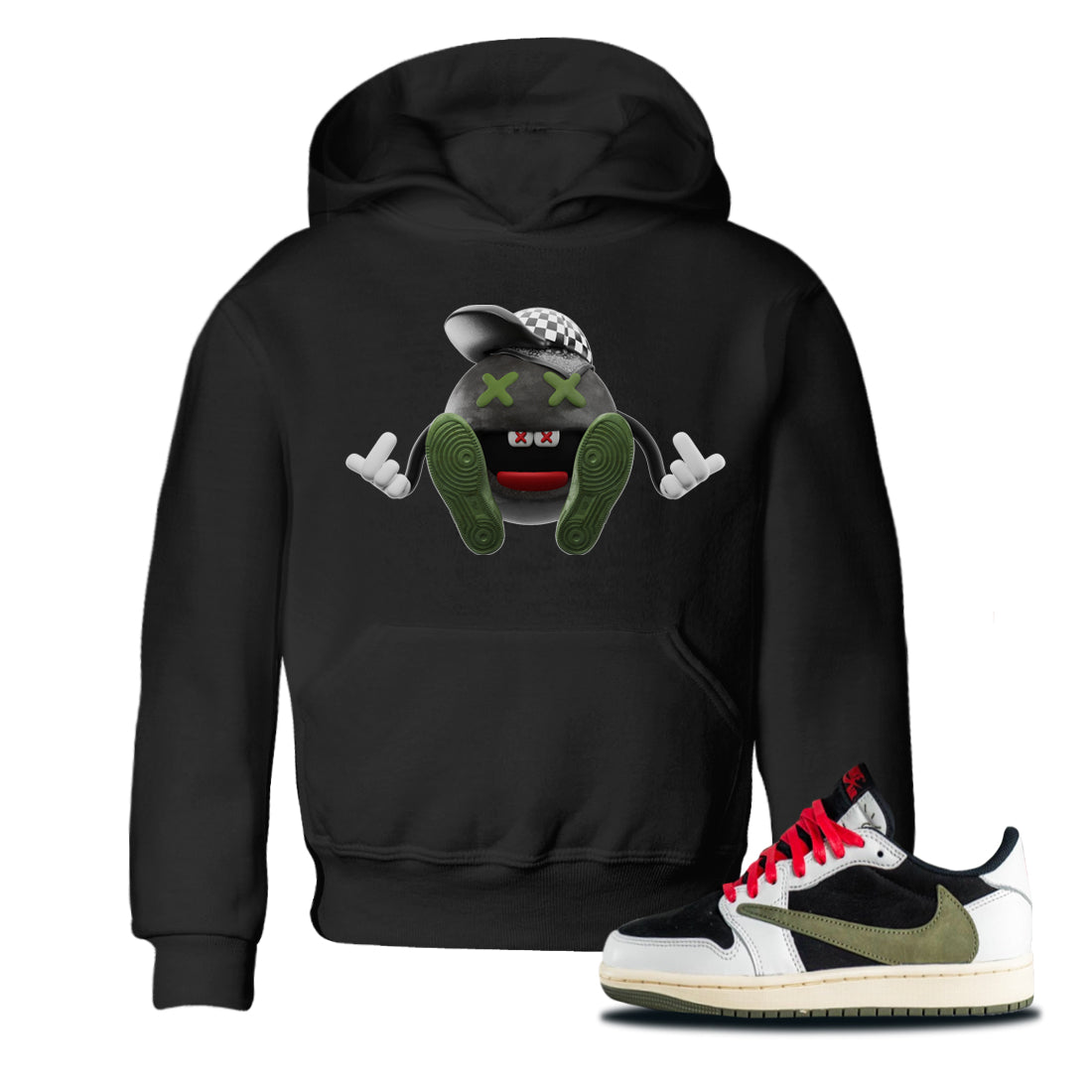 Air Jordan 1 Travis Scott Olive Keep Smiling Baby and Kids Sneaker Tees AJ1 OG Travis Scott Olive Kids Sneaker Tees Washing and Care Tip