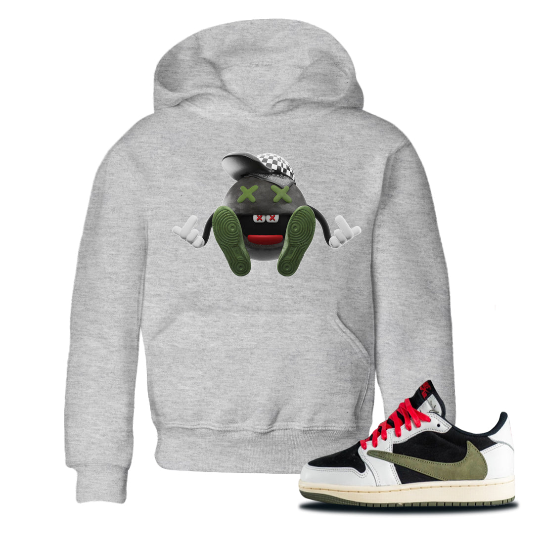 Air Jordan 1 Travis Scott Olive Sneaker Tees Drip Gear Zone Keep Smiling Sneaker Tees AJ1 OG Travis Scott Olive Shirt Kids Shirts Heather Grey 1