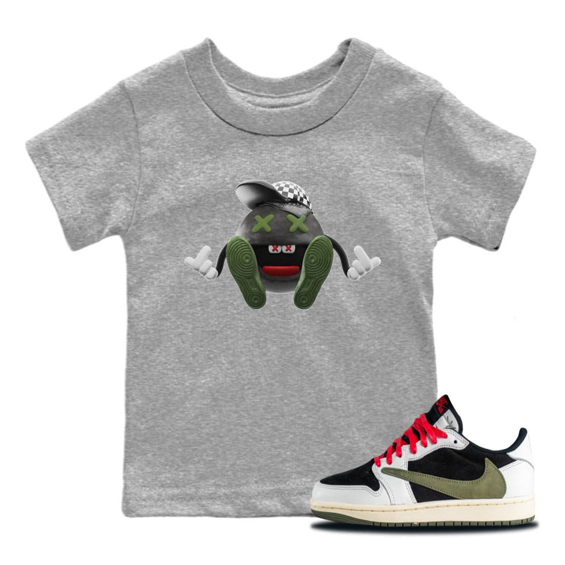 Air Jordan 1 Travis Scott Olive Keep Smiling Baby and Kids Sneaker Tees AJ1 OG Travis Scott Olive Kids Sneaker Tees Size Chart