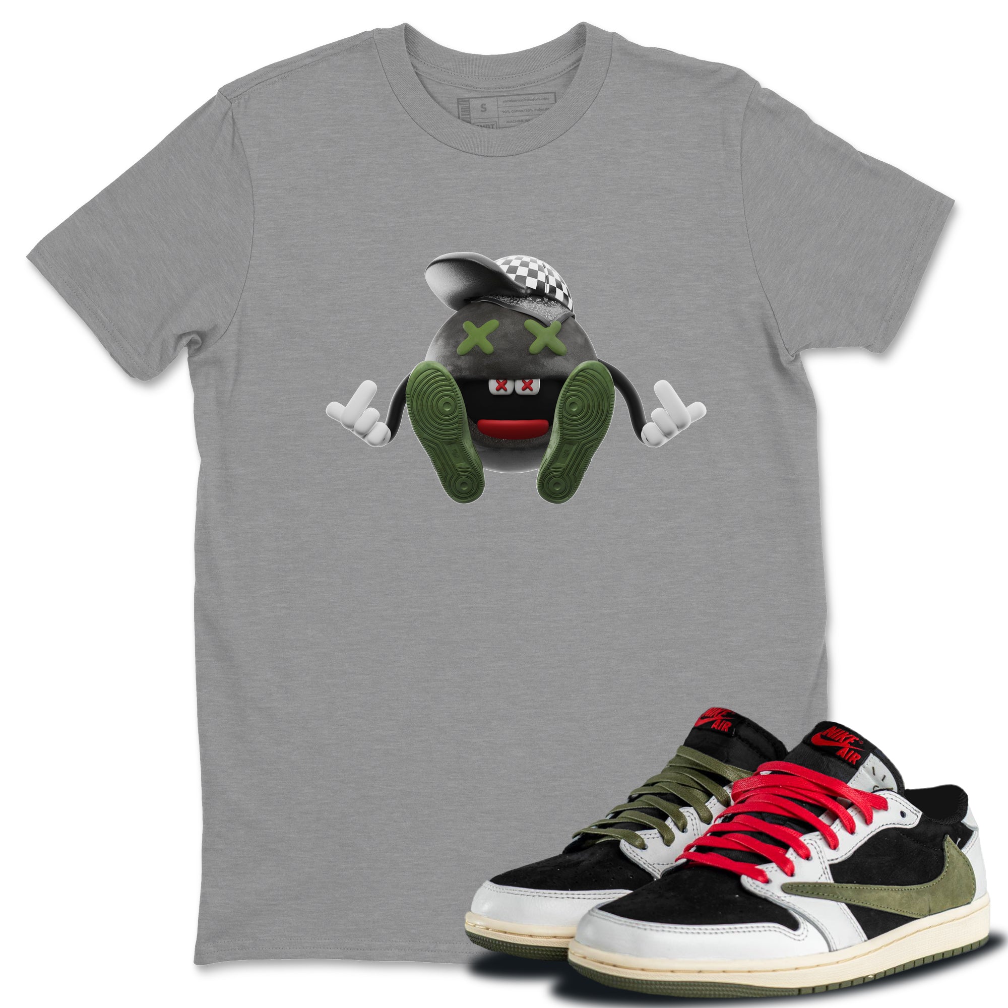 Air Jordan 1 Travis Scott Olive Sneaker Tees Drip Gear Zone Keep Smiling Sneaker Tees AJ1 OG Travis Scott Olive Shirt Unisex Shirts Heather Grey 1