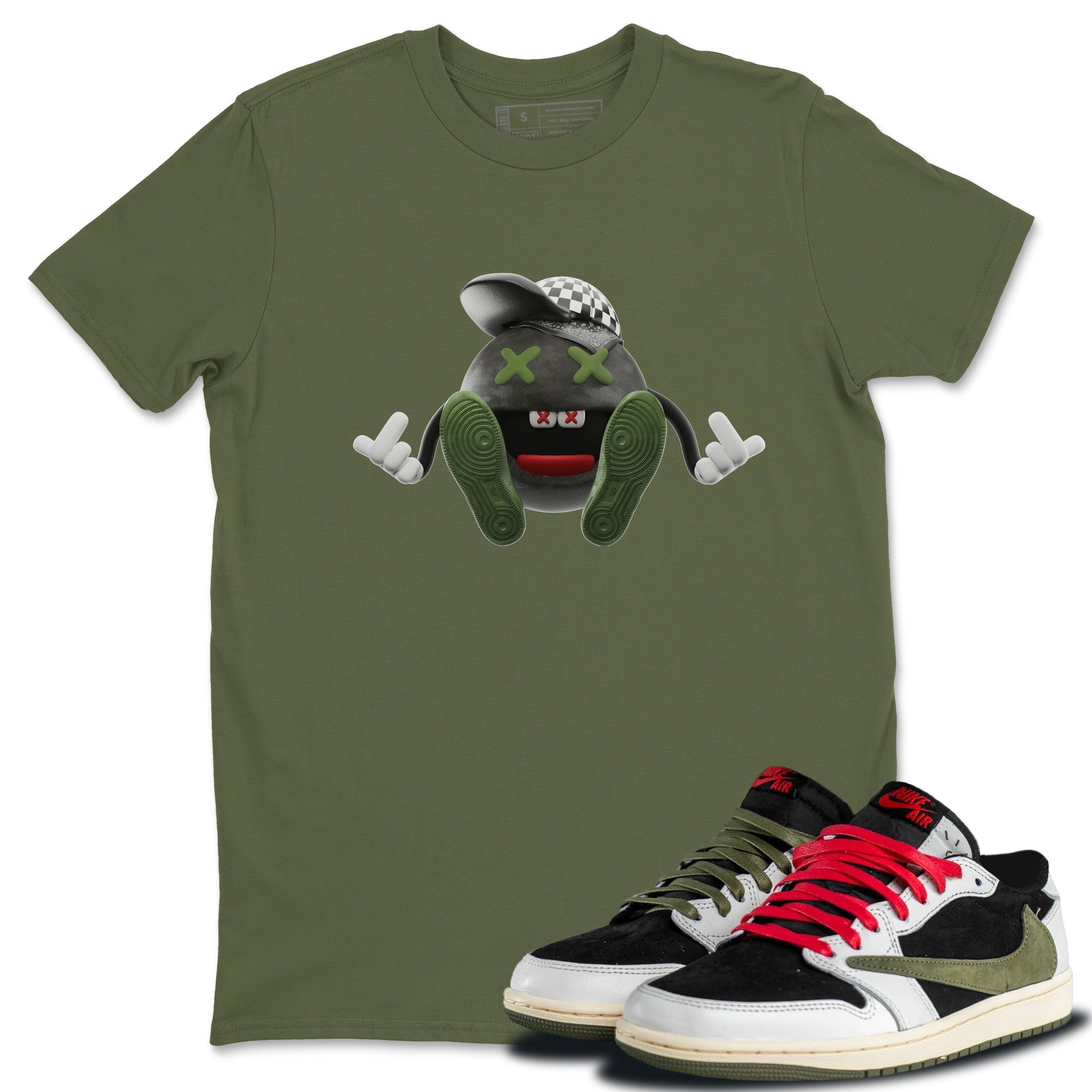 Air Jordan 1 Travis Scott Olive Keep Smiling Crew Neck Sneaker Tees AJ1 OG Travis Scott Olive Sneaker T-Shirts Size Chart