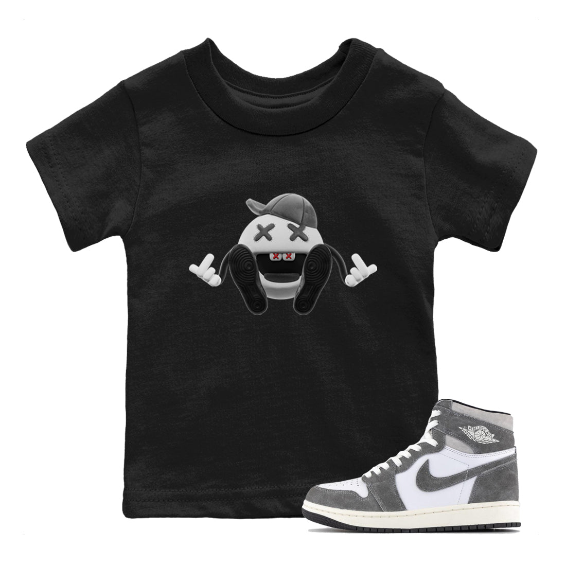Air Jordan 1 Washed Heritage Sneaker Match Tees Keep Smiling Shirts AJ1 Washed Heritage Drip Gear Zone Kids Shirts Black 1