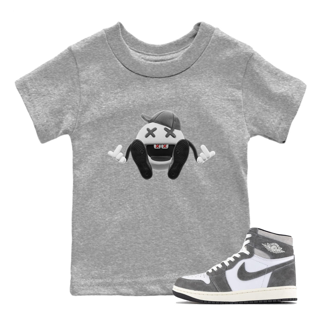 Air Jordan 1 Washed Heritage Sneaker Match Tees Keep Smiling Shirts AJ1 Washed Heritage Drip Gear Zone Kids Shirts Heather Grey 1