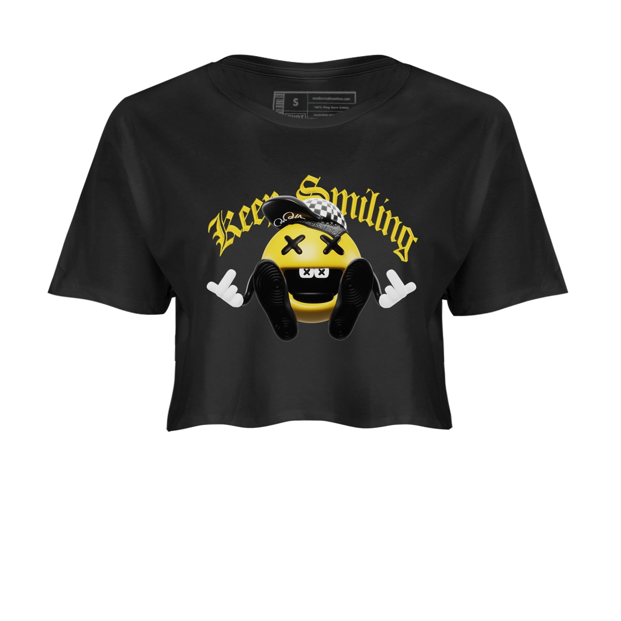 1s Yellow Ochre shirt to match jordans Keep Smiling sneaker tees streetwear brand Air Jordan 1 Yellow Ochre Drip Gear Zone Brand Black 2 crop length shirt