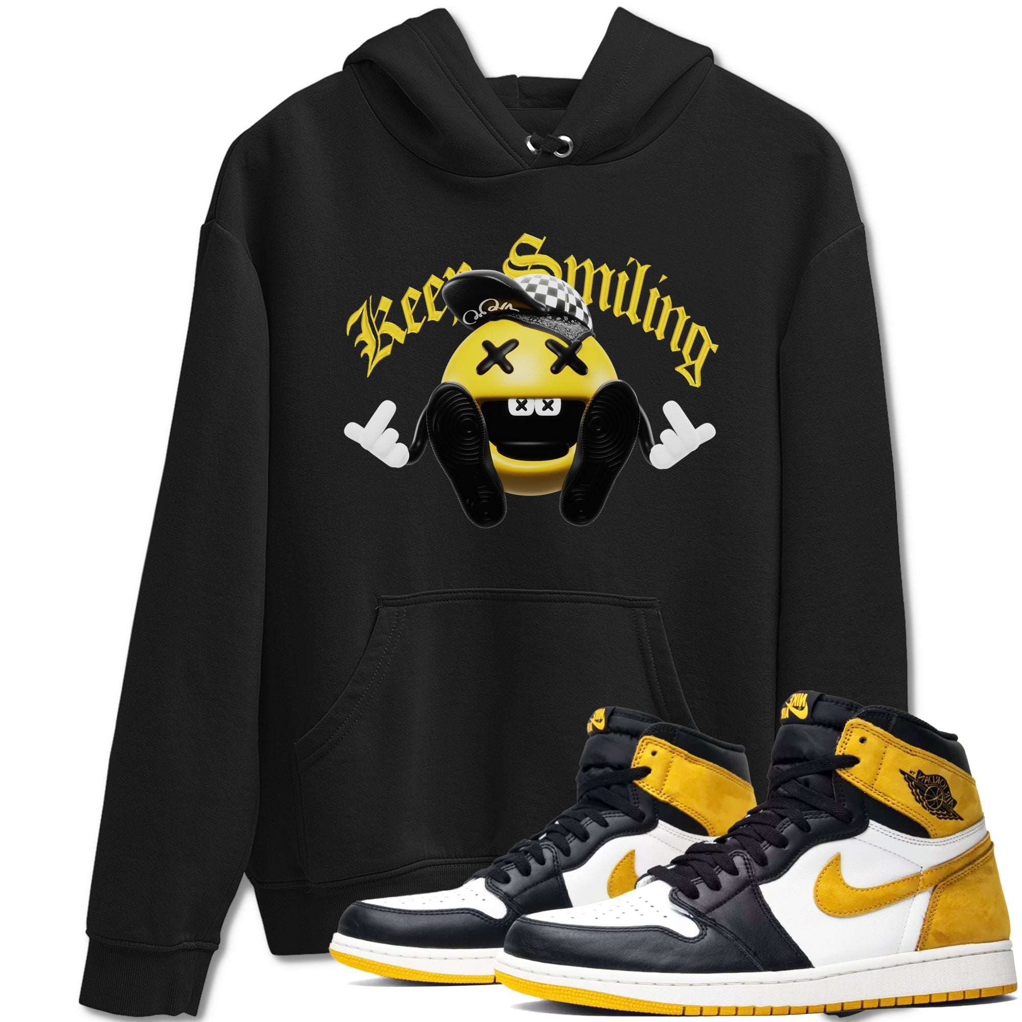 1s Yellow Ochre shirt to match jordans Keep Smiling sneaker tees streetwear brand Air Jordan 1 Yellow Ochre Drip Gear Zone Brand unisex cotton Black 1 crew neck shirt