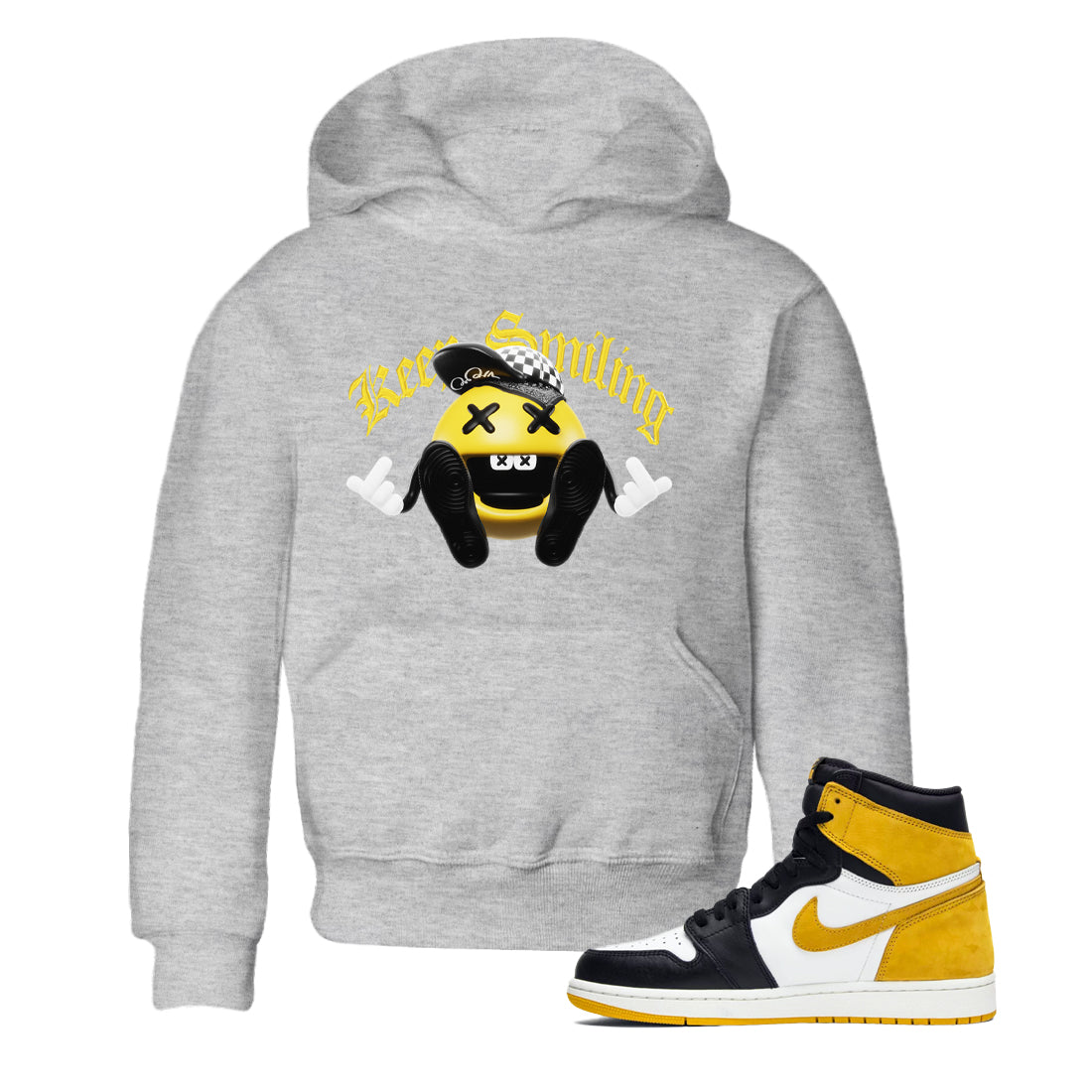 1s Yellow Ochre shirt to match jordans Keep Smiling sneaker tees streetwear brand Air Jordan 1 Yellow Ochre Drip Gear Zone Brand baby toddler Heather Grey 1 cotton Shirt