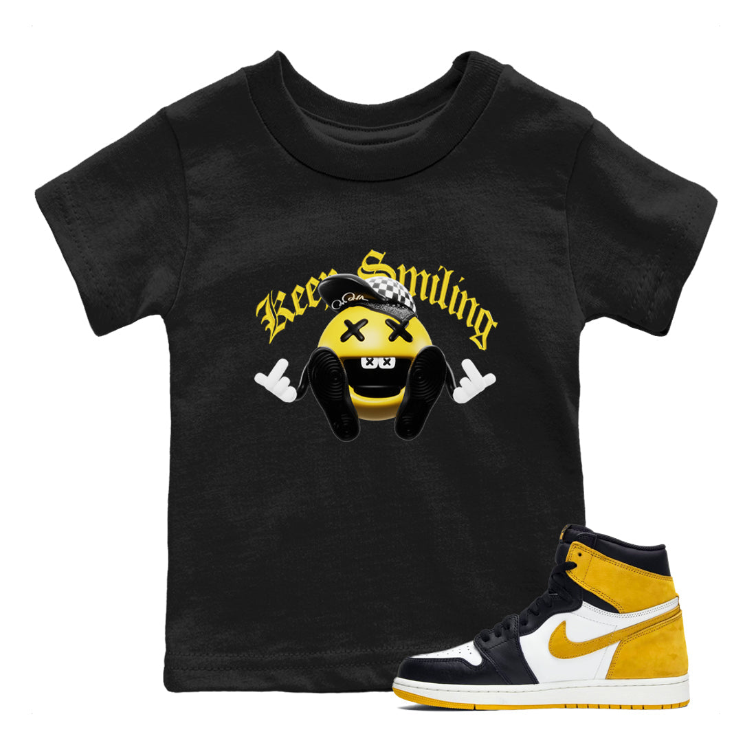 1s Yellow Ochre shirt to match jordans Keep Smiling sneaker tees streetwear brand Air Jordan 1 Yellow Ochre Drip Gear Zone Brand baby toddler Black 1 cotton Shirt