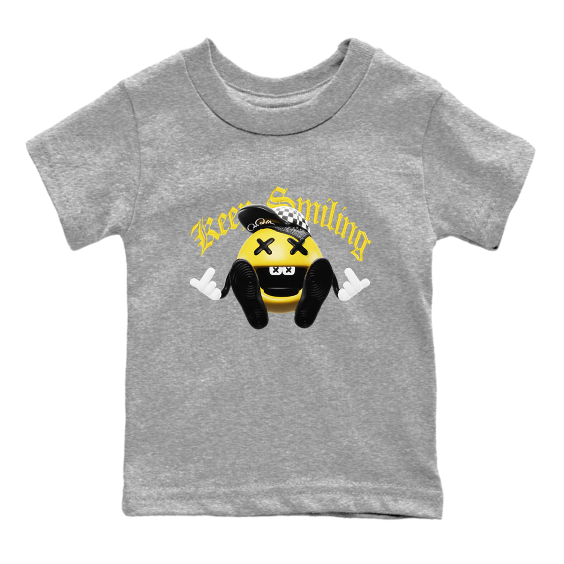 1s Yellow Ochre shirt to match jordans Keep Smiling sneaker tees streetwear brand Air Jordan 1 Yellow Ochre Drip Gear Zone Brand baby toddler Heather Grey 2 cotton Shirt