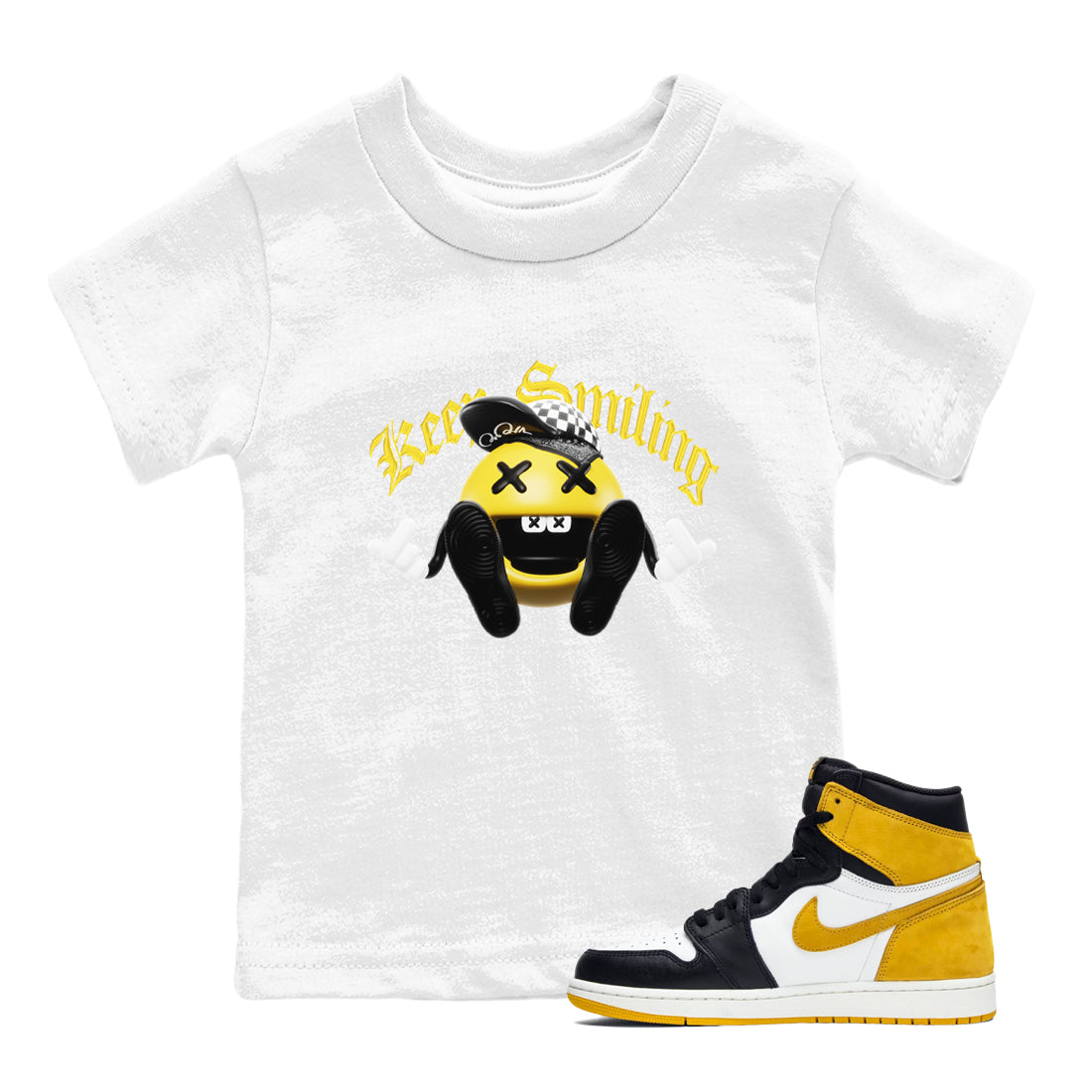 1s Yellow Ochre shirt to match jordans Keep Smiling sneaker tees streetwear brand Air Jordan 1 Yellow Ochre Drip Gear Zone Brand baby toddler White 1 cotton Shirt