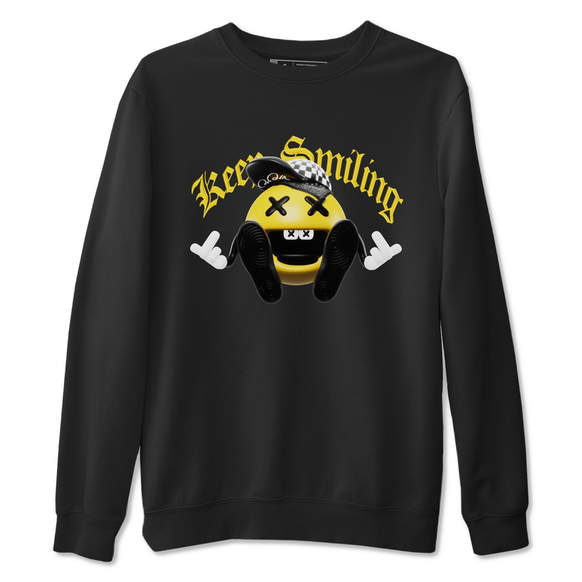 1s Yellow Ochre shirt to match jordans Keep Smiling sneaker tees streetwear brand Air Jordan 1 Yellow Ochre Drip Gear Zone Brand unisex cotton Black 2 crew neck shirt