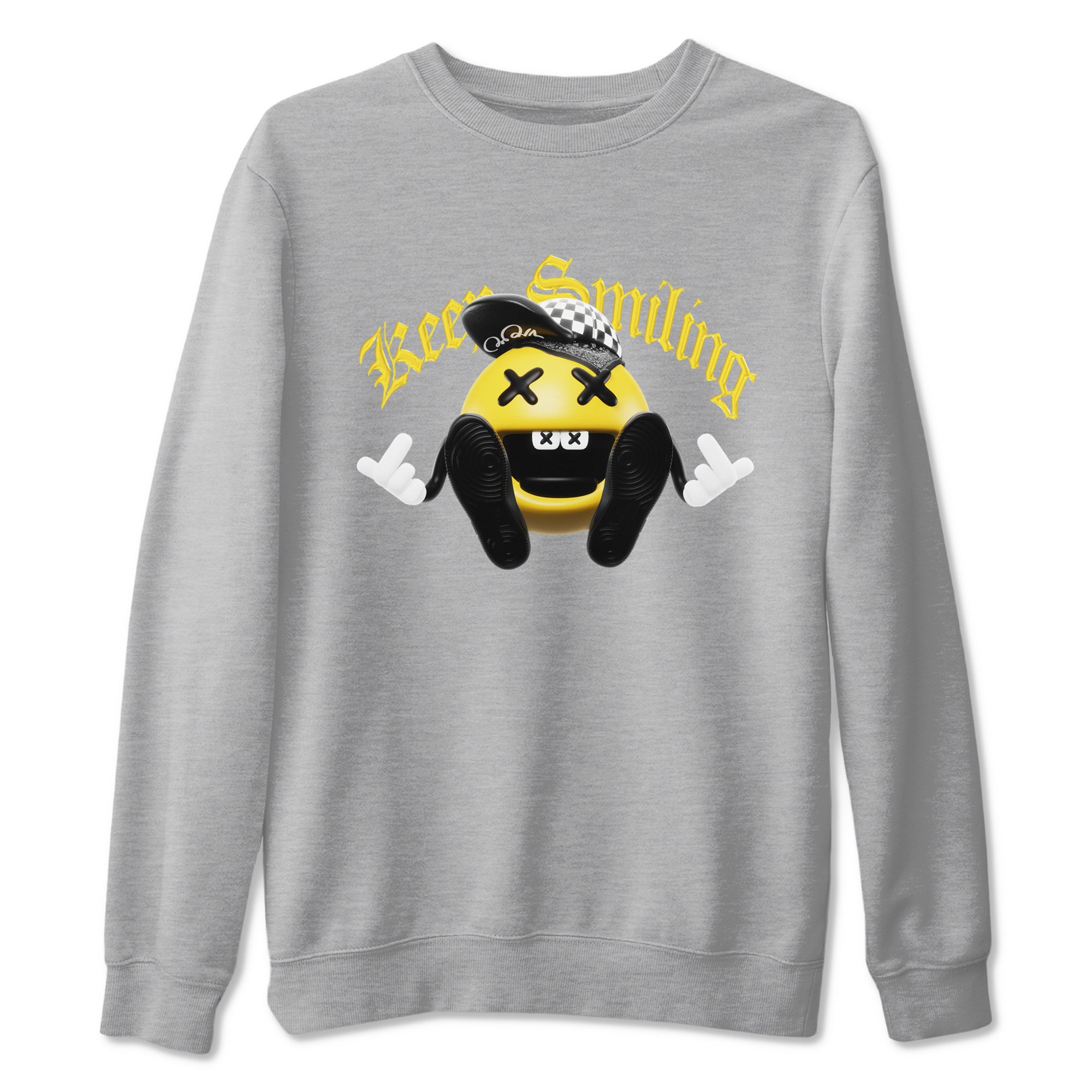 1s Yellow Ochre shirt to match jordans Keep Smiling sneaker tees streetwear brand Air Jordan 1 Yellow Ochre Drip Gear Zone Brand unisex cotton Heather Grey 2 crew neck shirt