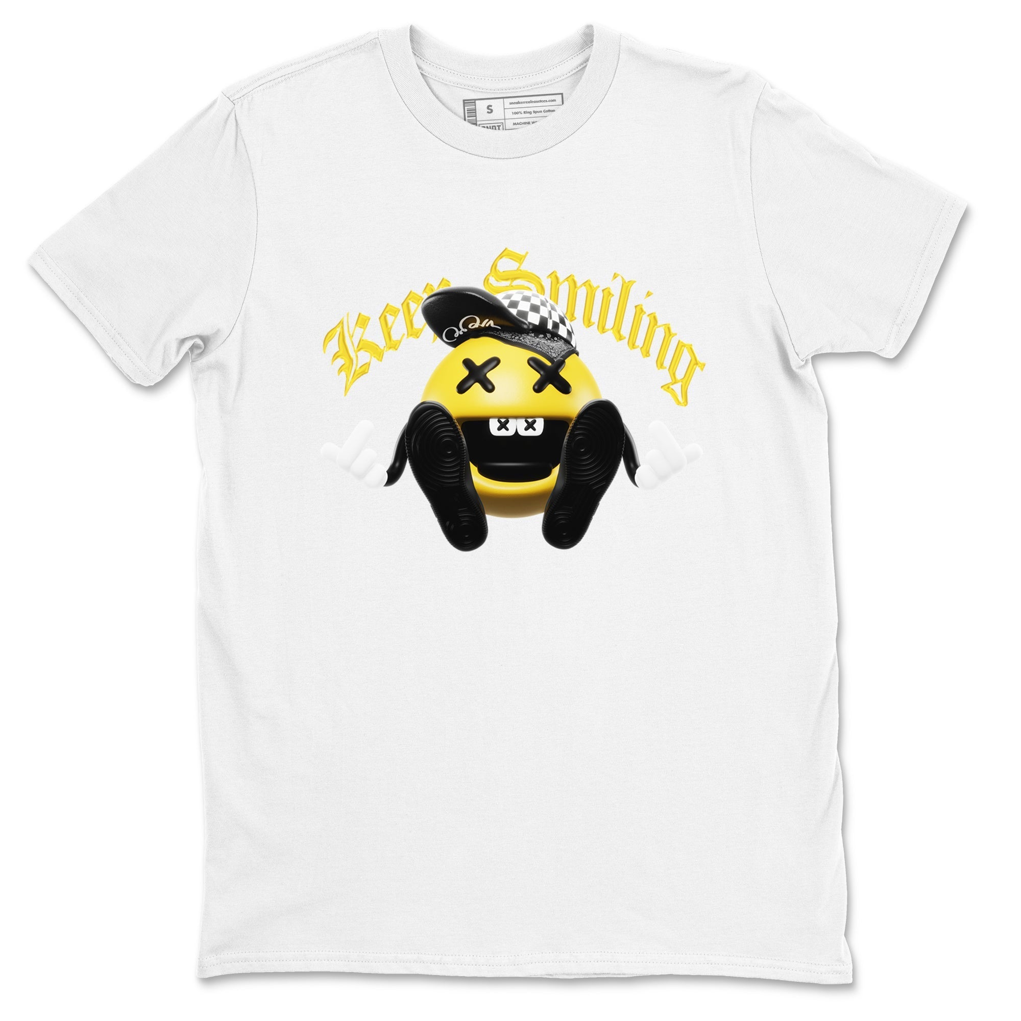 1s Yellow Ochre shirt to match jordans Keep Smiling sneaker tees streetwear brand Air Jordan 1 Yellow Ochre Drip Gear Zone Brand unisex cotton White 2 crew neck shirt