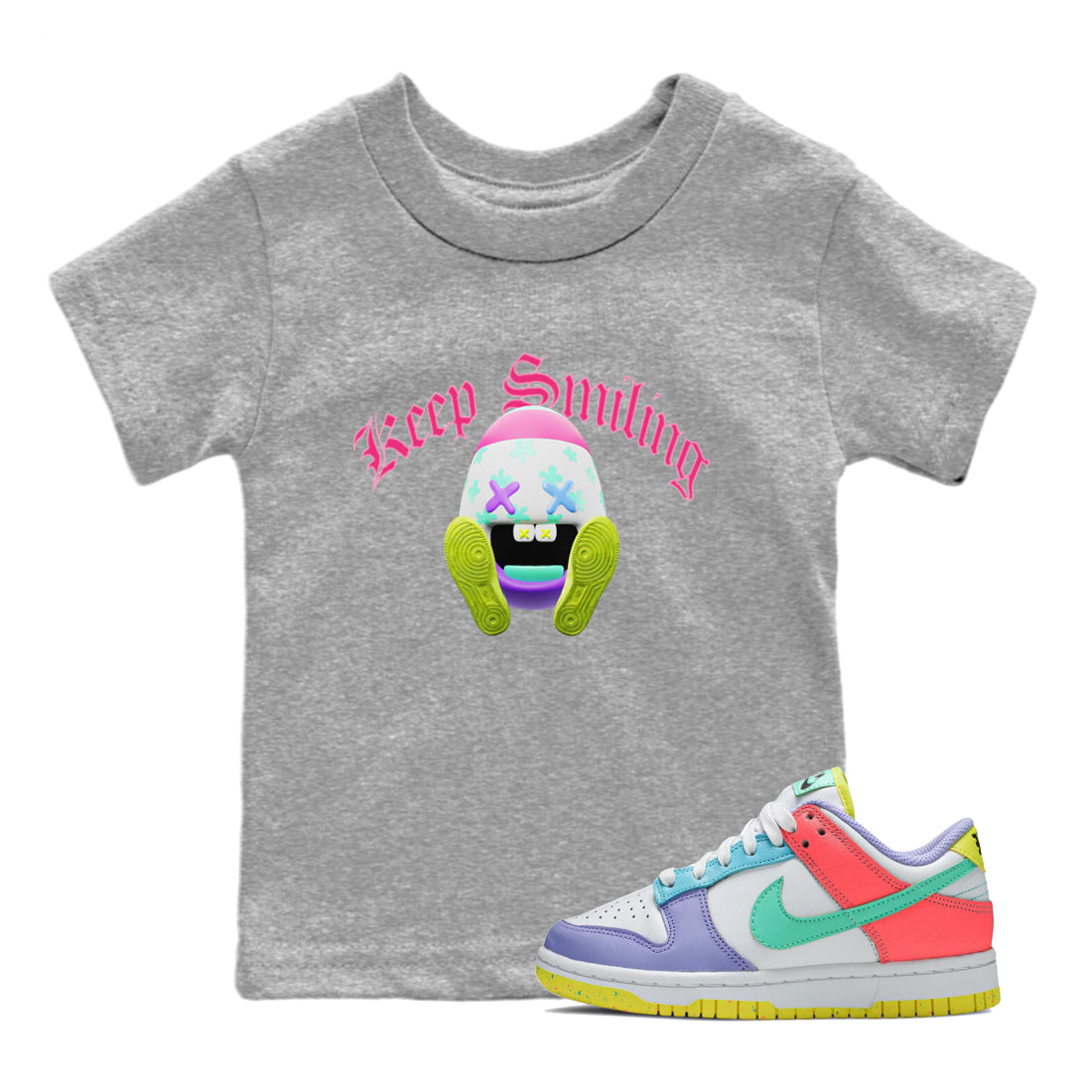 Dunk Easter Candy Sneaker Tees Drip Gear Zone Keep Smiling Sneaker Tees Nike Easter Shirt Kids Shirts Heather Grey 1