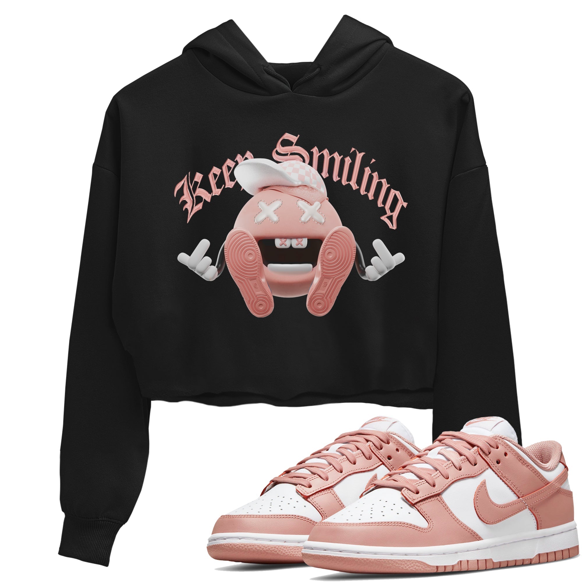 Dunk Rose Whisper shirt to match jordans Keep Smiling Streetwear Sneaker Shirt Nike Dunk LowRose Whisper Drip Gear Zone Sneaker Matching Clothing Black 1 Crop T-Shirt