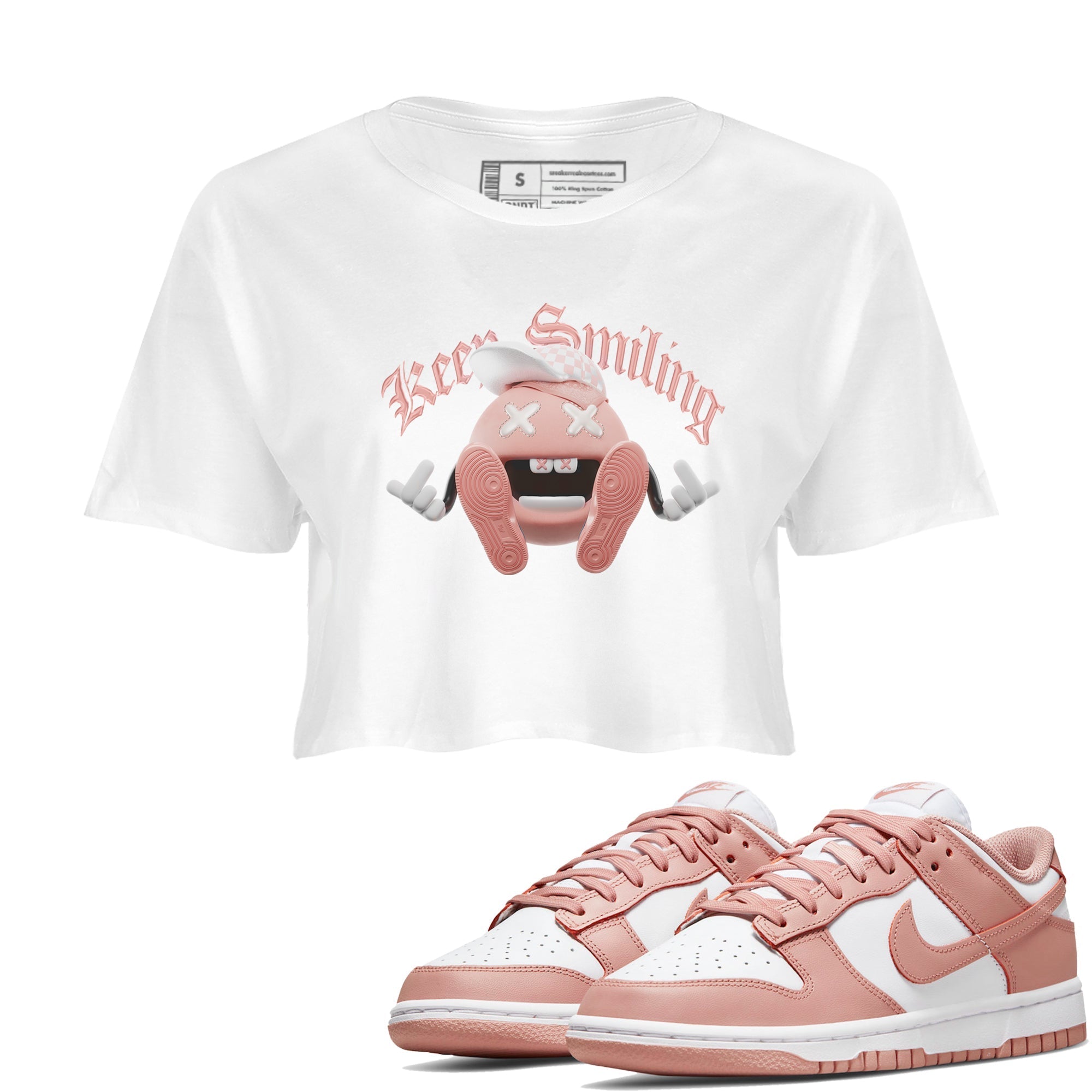 Dunk Rose Whisper shirt to match jordans Keep Smiling Streetwear Sneaker Shirt Nike Dunk LowRose Whisper Drip Gear Zone Sneaker Matching Clothing White 1 Crop T-Shirt