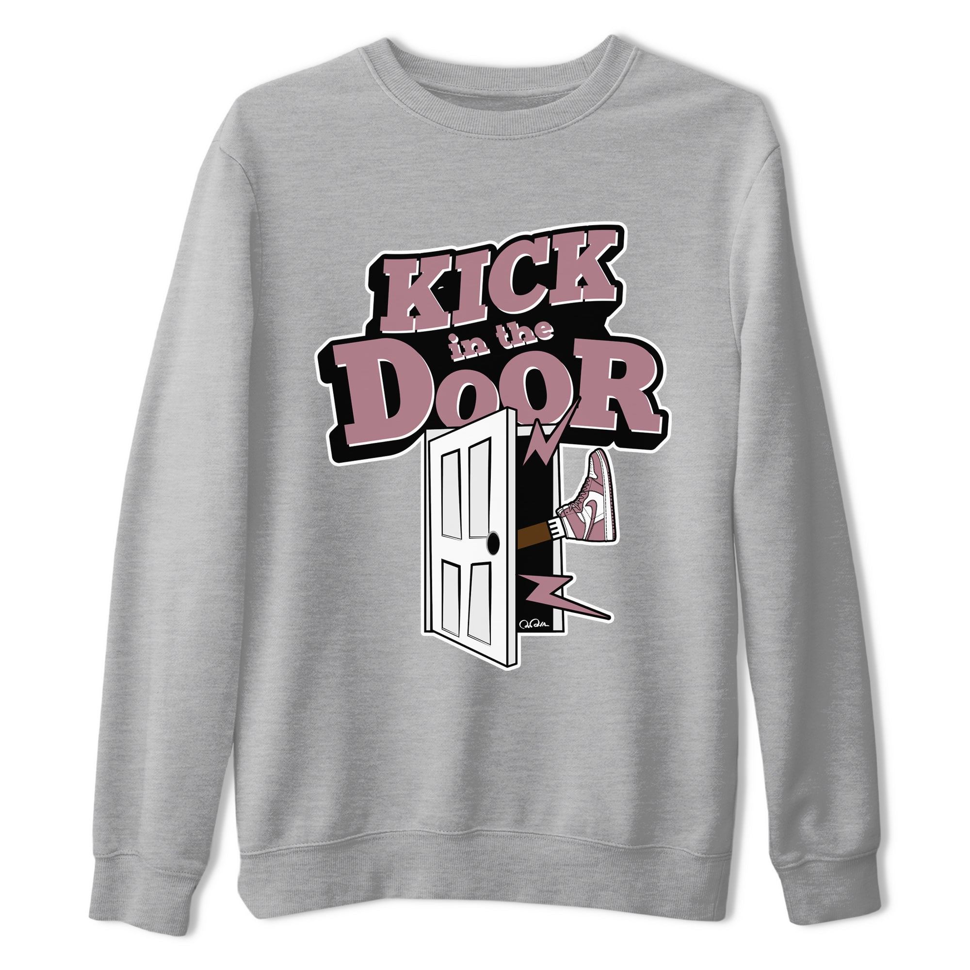 Air Jordan 1 Mauve shirt to match jordans Kick In The Door crew neck streetwear t-shirt AJ1Mauve Drip Gear Zone Unisex Heather Grey 2 Sneaker Matching Tee