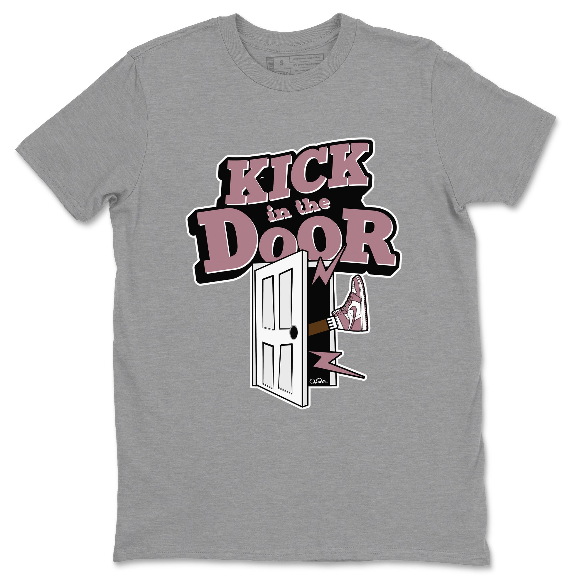 Air Jordan 1 Mauve shirt to match jordans Kick In The Door crew neck streetwear t-shirt AJ1Mauve Drip Gear Zone Unisex Heather Grey 2 Sneaker Matching Tee