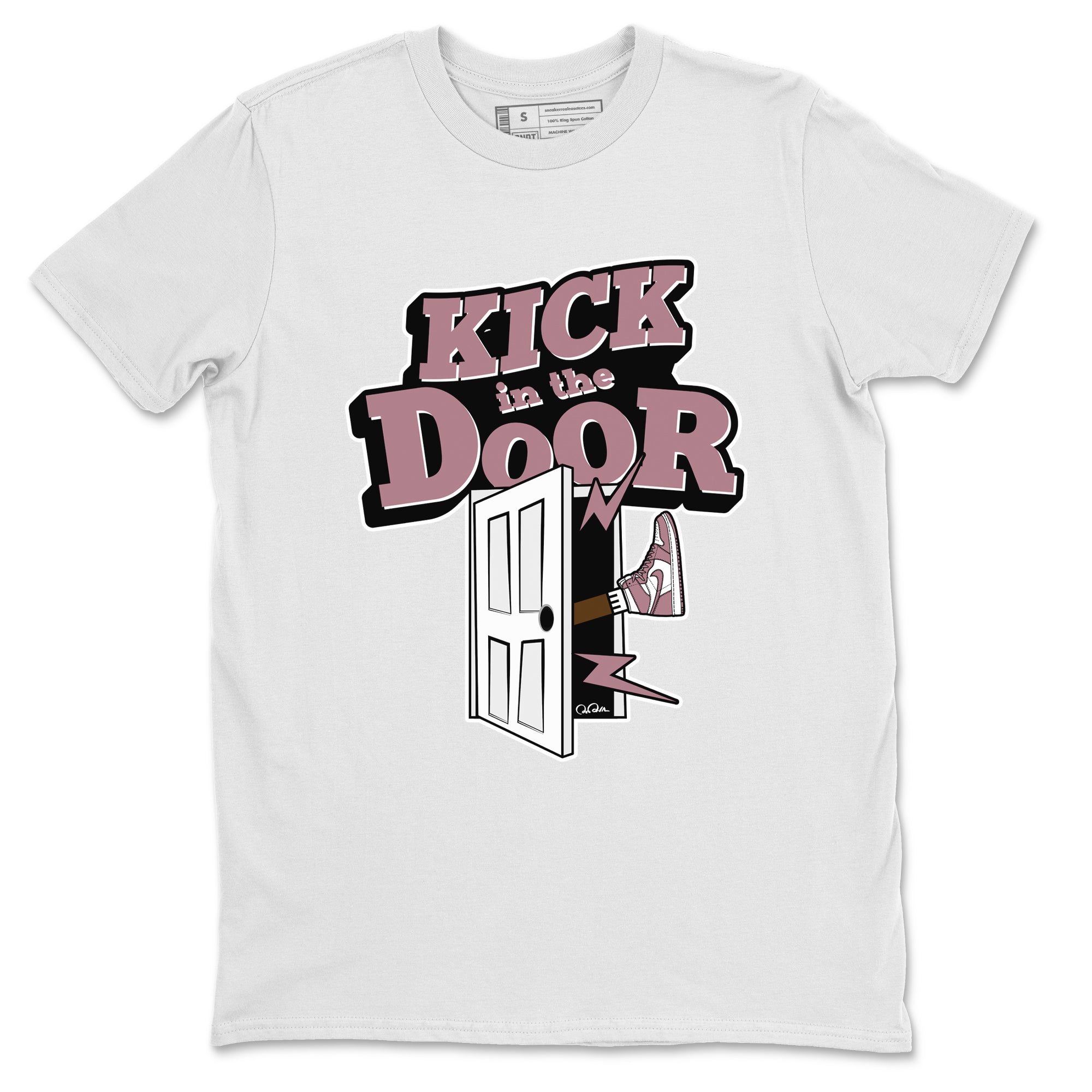 Air Jordan 1 Mauve shirt to match jordans Kick In The Door crew neck streetwear t-shirt AJ1Mauve Drip Gear Zone Unisex White 2 Sneaker Matching Tee