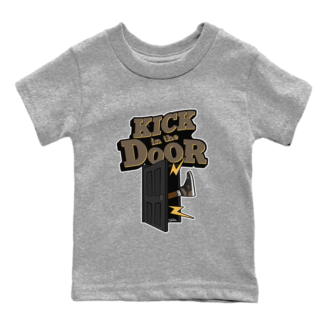 Air Jordan 1 Palomino shirt to match jordans Kick In The Door Streetwear Sneaker Shirt AJ1 High Palomino Drip Gear Zone Sneaker Matching Clothing Baby Toddler Heather Grey 2 T-Shirt