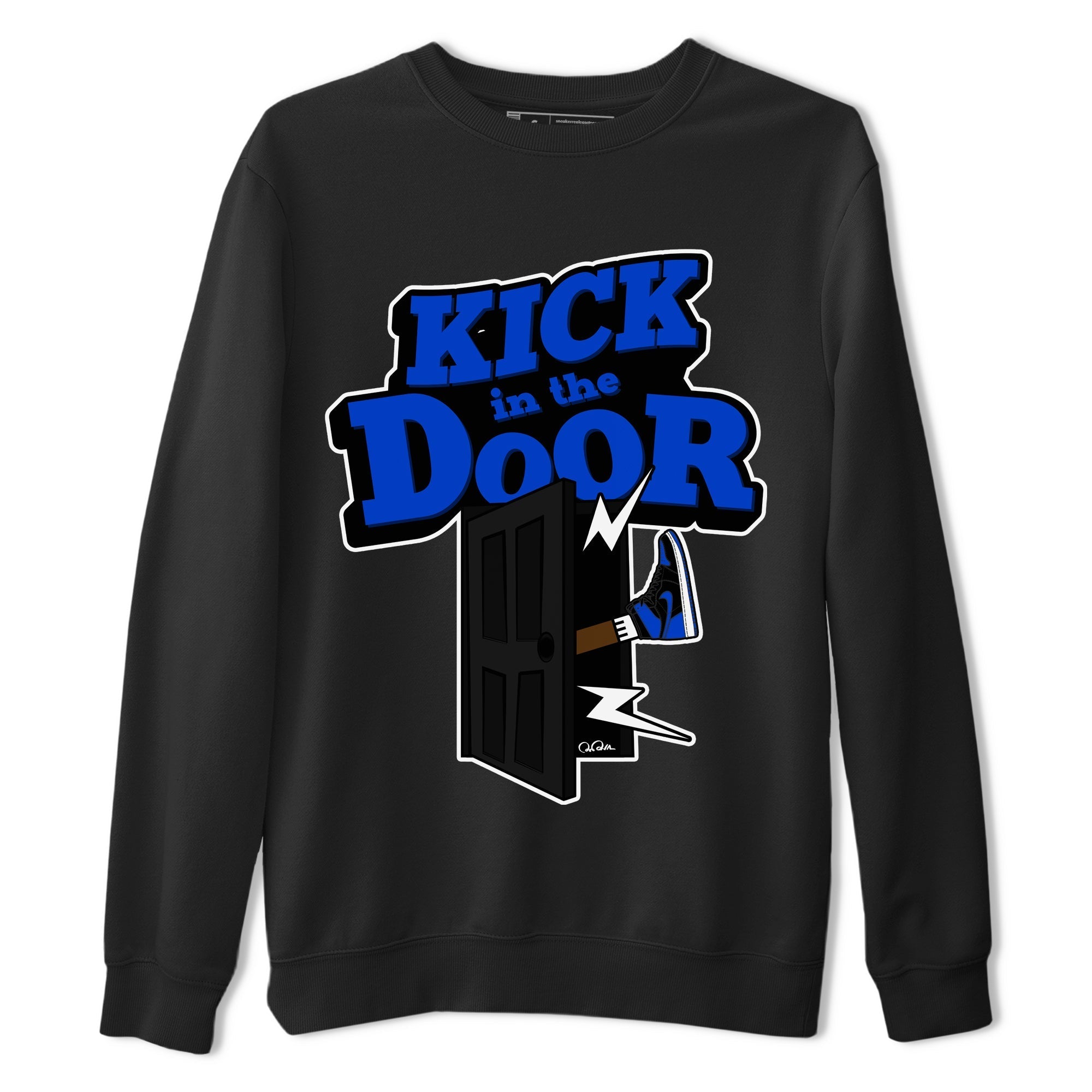 Air Jordan 1 Royal Reimagined shirt to match jordans Kick In The Door sneaker tees AJ1 OG HIGH Royal Reimagined Drip Gear Zone Unisex Sneaker Tees and Sneaker Match T-Shirt Black 2 T-Shirt