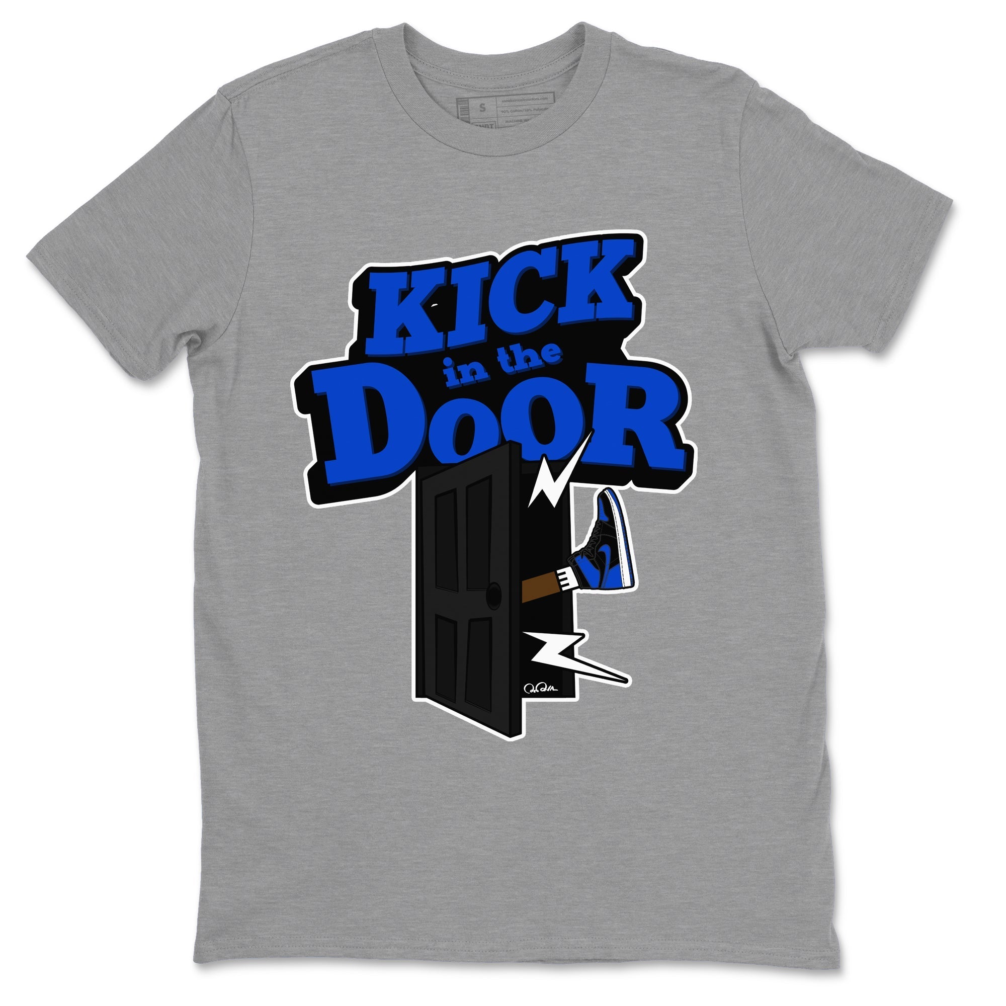 Air Jordan 1 Royal Reimagined shirt to match jordans Kick In The Door sneaker tees AJ1 OG HIGH Royal Reimagined Drip Gear Zone Unisex Sneaker Tees and Sneaker Match T-Shirt Heather Grey 2 T-Shirt
