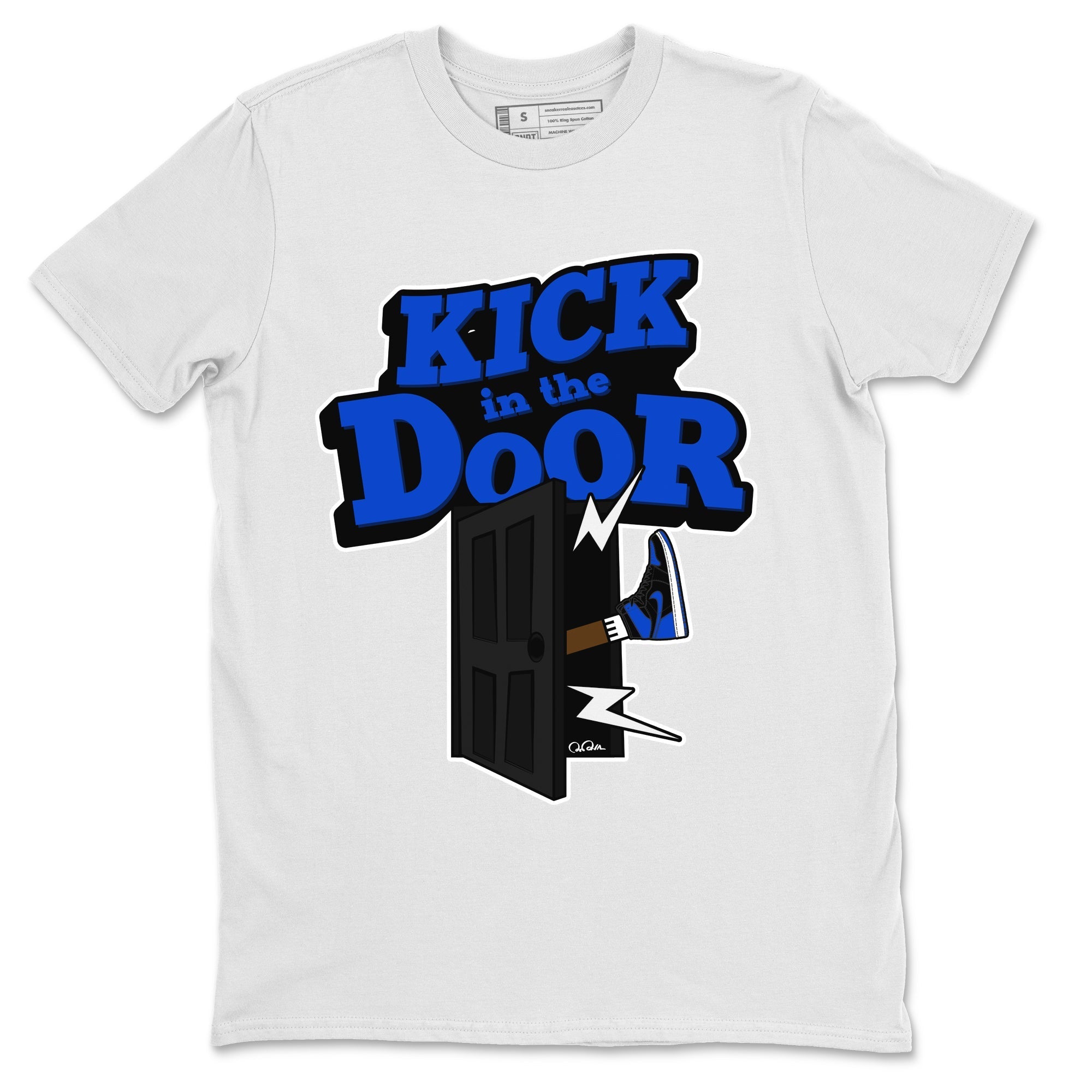 Air Jordan 1 Royal Reimagined shirt to match jordans Kick In The Door sneaker tees AJ1 OG HIGH Royal Reimagined Drip Gear Zone Unisex Sneaker Tees and Sneaker Match T-Shirt White 2 T-Shirt
