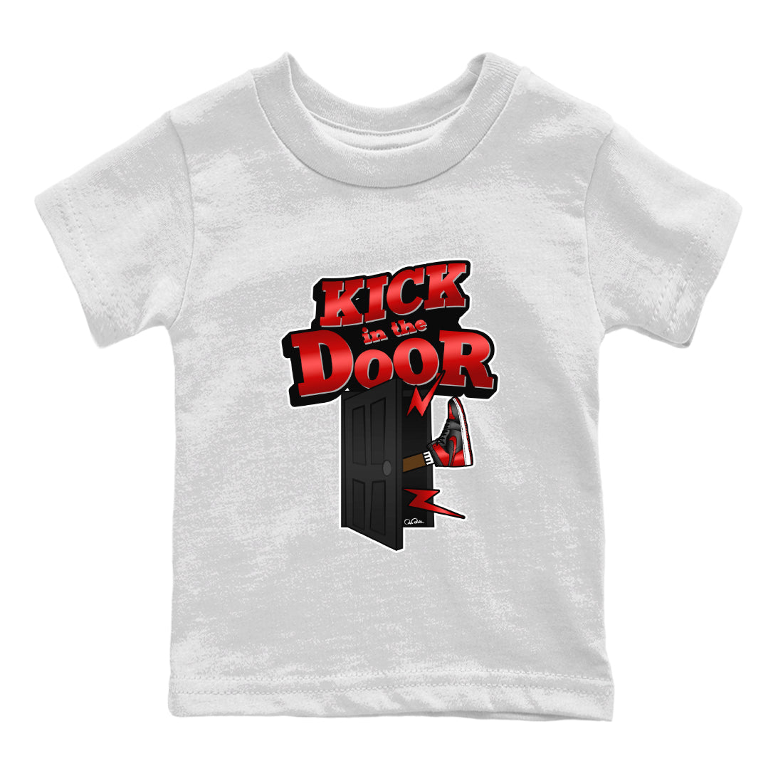 Air Jordan 1 Satin Bred Sneaker Match Tees Kick In The Door Streetwear Sneaker Shirt AJ1 Satin Bred Sneaker Release Tees Kids Shirts White 2