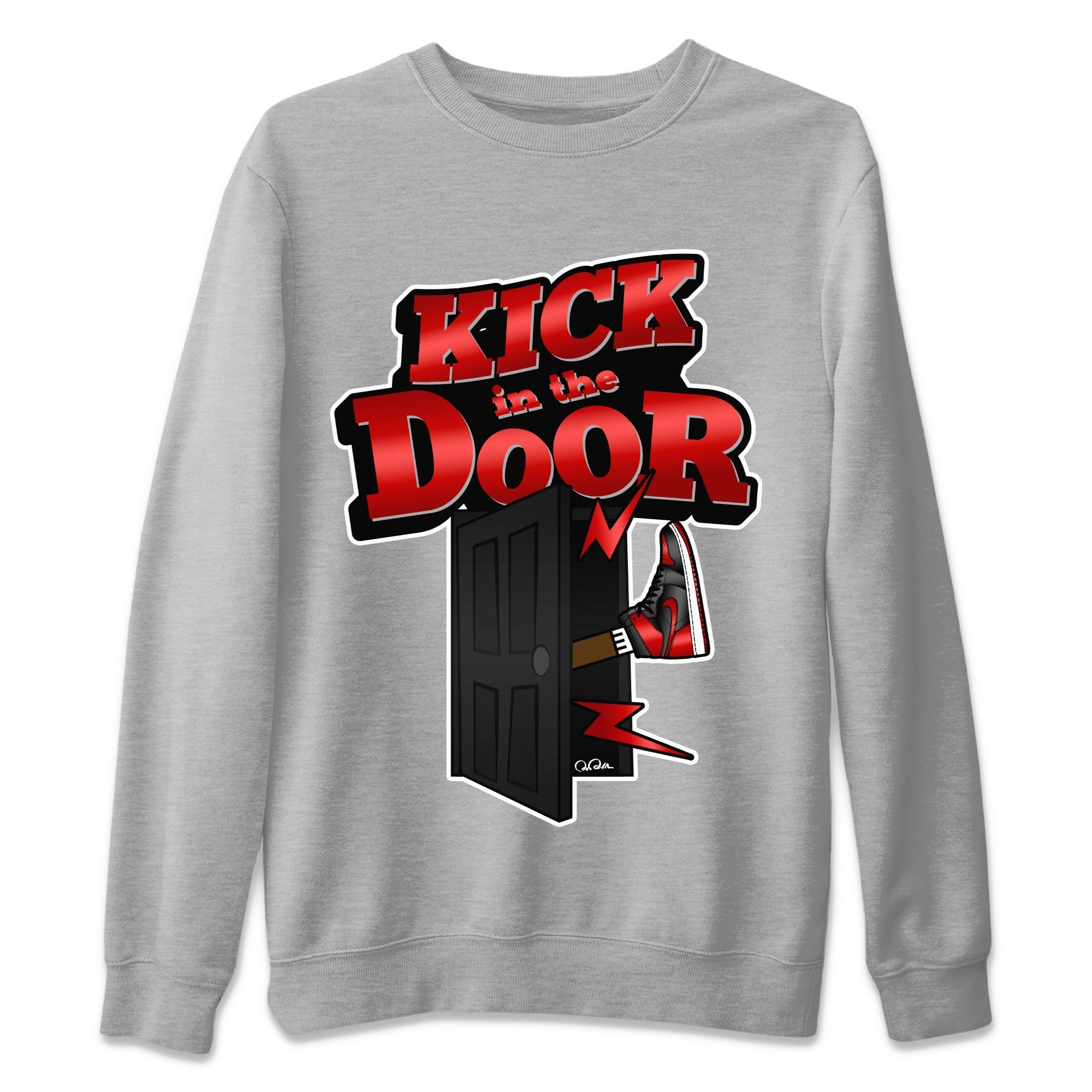 Air Jordan 1 Satin Bred Sneaker Match Tees Kick In The Door Streetwear Sneaker Shirt AJ1 Satin Bred Sneaker Release Tees Unisex Shirts Heather Grey 2