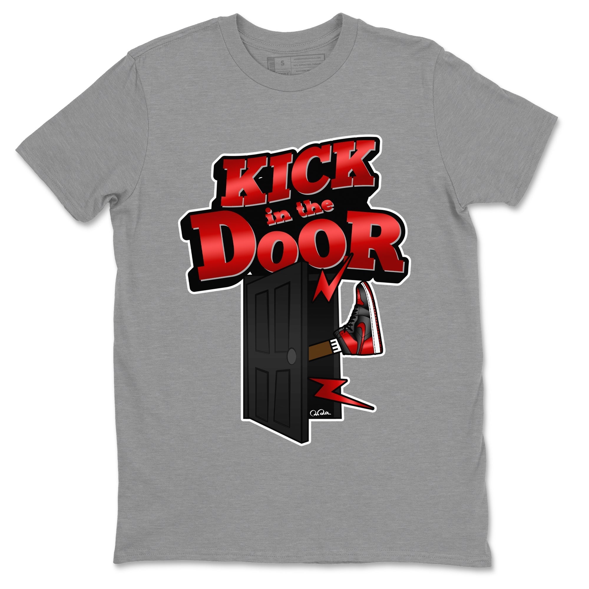 Air Jordan 1 Satin Bred Sneaker Match Tees Kick In The Door Streetwear Sneaker Shirt AJ1 Satin Bred Sneaker Release Tees Unisex Shirts Heather Grey 2