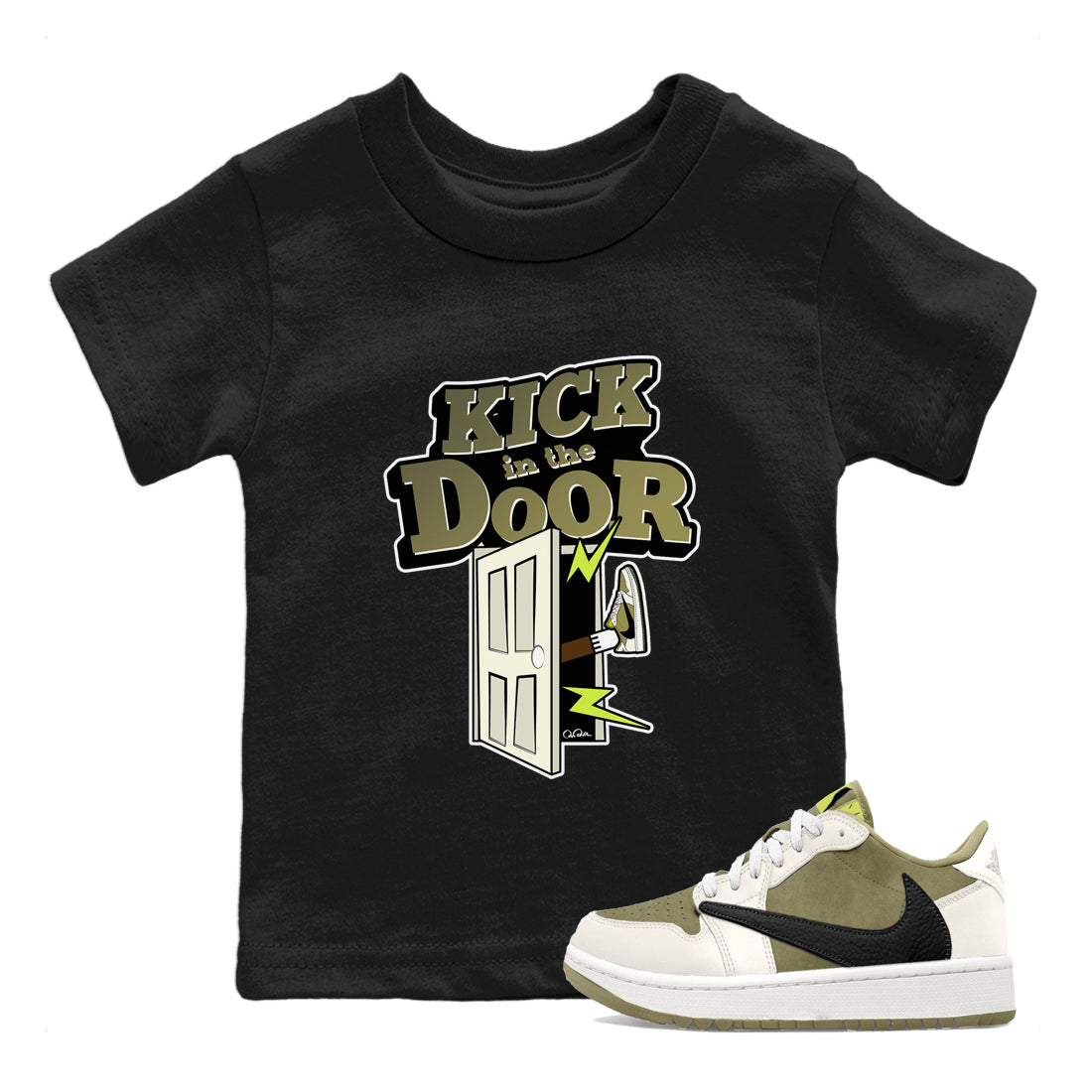 Air Jordan 1 Travis Scott Golf shirt to match jordans Kick In The Door Streetwear Sneaker Shirt AJ1 lowTravis Scott Golf Drip Gear Zone Sneaker Matching Clothing Baby Toddler Black 1 T-Shirt