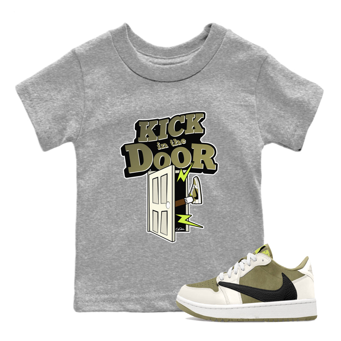 Air Jordan 1 Travis Scott Golf shirt to match jordans Kick In The Door Streetwear Sneaker Shirt AJ1 lowTravis Scott Golf Drip Gear Zone Sneaker Matching Clothing Baby Toddler Heather Grey 1 T-Shirt