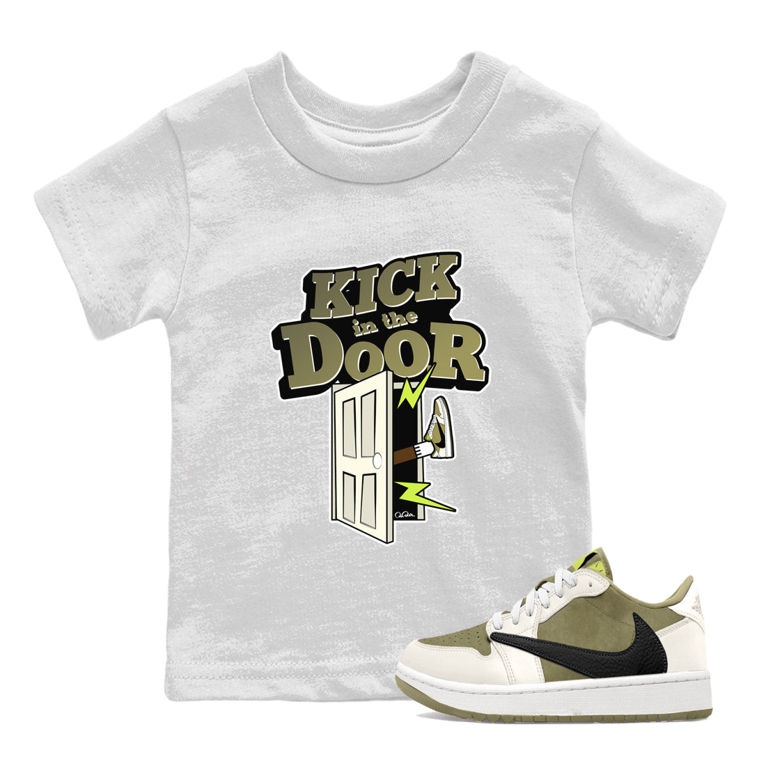 Air Jordan 1 Travis Scott Golf shirt to match jordans Kick In The Door Streetwear Sneaker Shirt AJ1 lowTravis Scott Golf Drip Gear Zone Sneaker Matching Clothing Baby Toddler White 1 T-Shirt