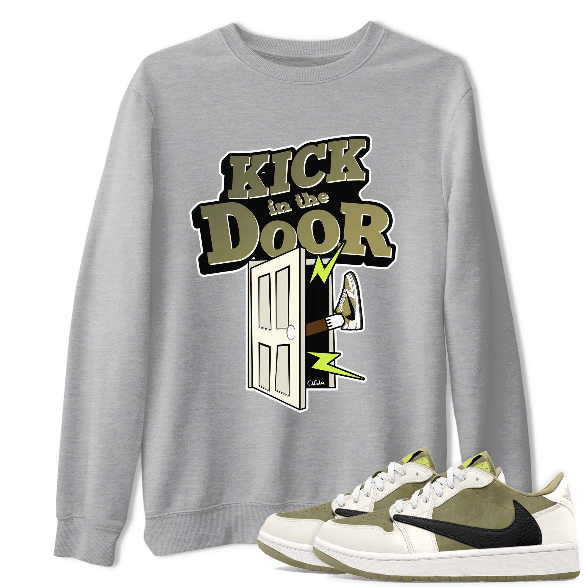 Air Jordan 1 Travis Scott Golf shirt to match jordans Kick In The Door Streetwear Sneaker Shirt AJ1 lowTravis Scott Golf Drip Gear Zone Sneaker Matching Clothing Unisex Heather Grey 1 T-Shirt