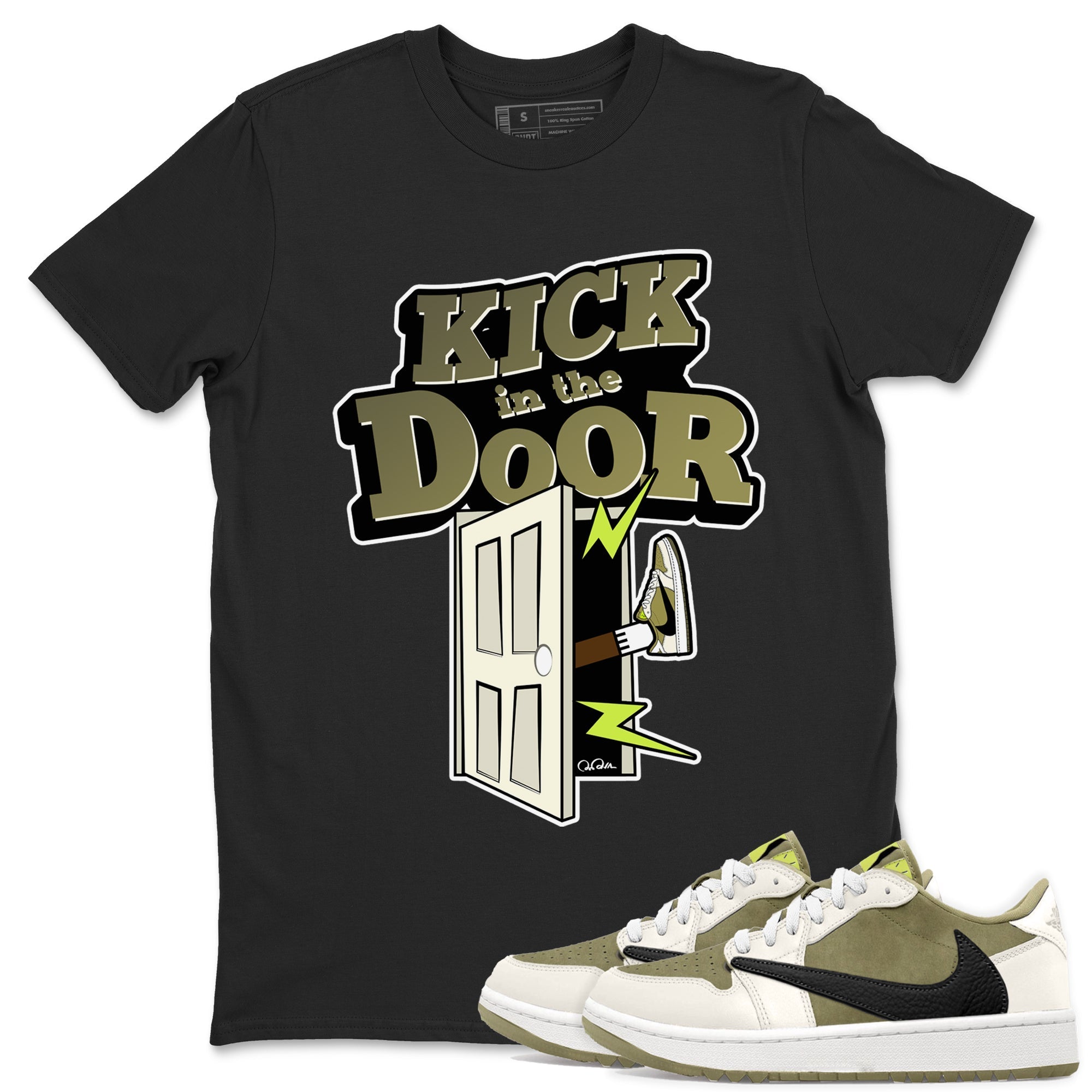 Air Jordan 1 Travis Scott Golf shirt to match jordans Kick In The Door Streetwear Sneaker Shirt AJ1 lowTravis Scott Golf Drip Gear Zone Sneaker Matching Clothing Unisex Black 1 T-Shirt