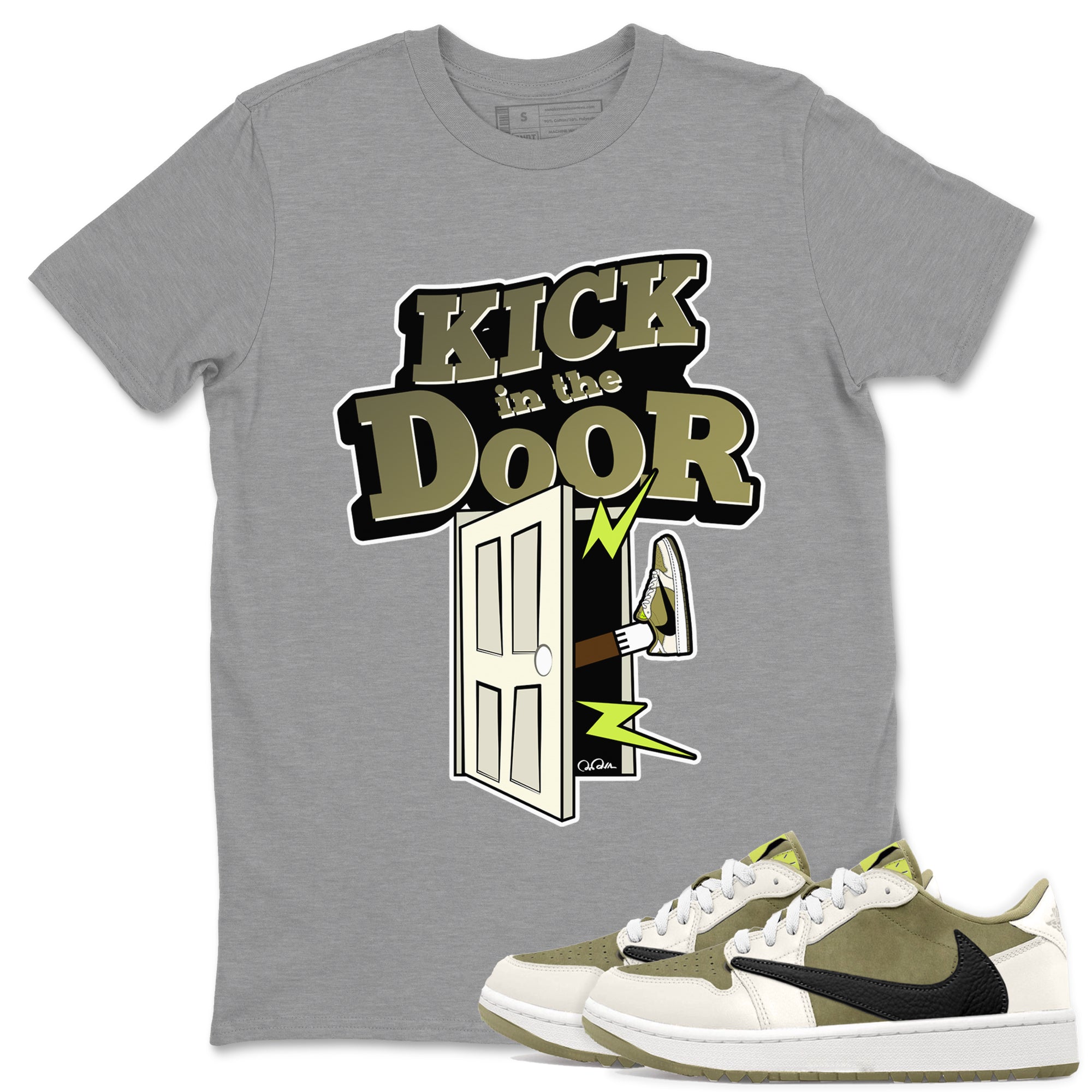 Air Jordan 1 Travis Scott Golf shirt to match jordans Kick In The Door Streetwear Sneaker Shirt AJ1 lowTravis Scott Golf Drip Gear Zone Sneaker Matching Clothing Unisex Heather Grey 1 T-Shirt