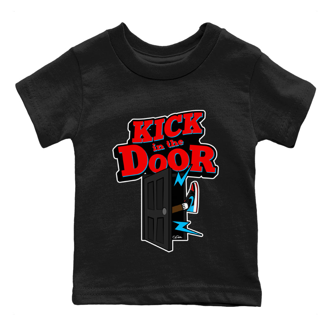 Air Jordan 1 UNC to Chicago Sneaker Match Tees Kick In The Door Streetwear Sneaker Shirt AJ1 UNC to Chicago Sneaker Release Tees Kids Shirts Black 2