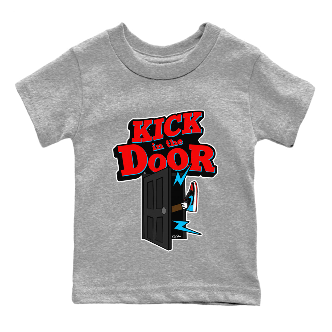 Air Jordan 1 UNC to Chicago Sneaker Match Tees Kick In The Door Streetwear Sneaker Shirt AJ1 UNC to Chicago Sneaker Release Tees Kids Shirts Heather Grey 2