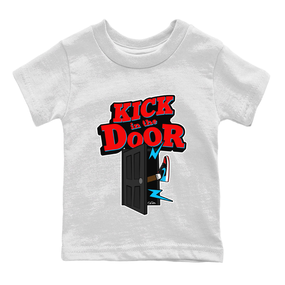 Air Jordan 1 UNC to Chicago Sneaker Match Tees Kick In The Door Streetwear Sneaker Shirt AJ1 UNC to Chicago Sneaker Release Tees Kids Shirts White 2