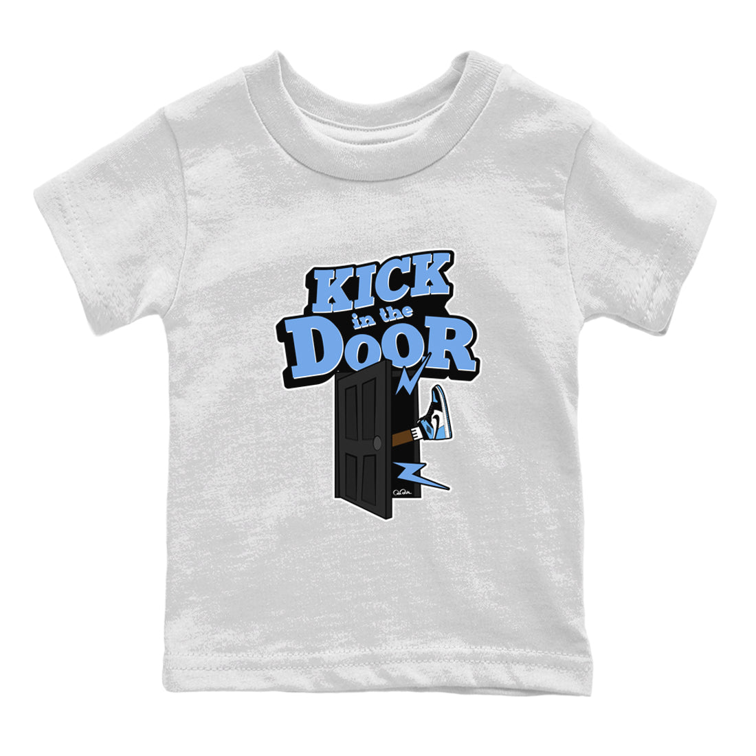Air Jordan 1 Retro High OG UNC Toe Shirt to match Jordans Kick In The Door Streetwear Sneaker Shirt AJ1 UNC Toe Drip Gear Zone Sneaker Matching Clothing Kids and Baby Tees White 2