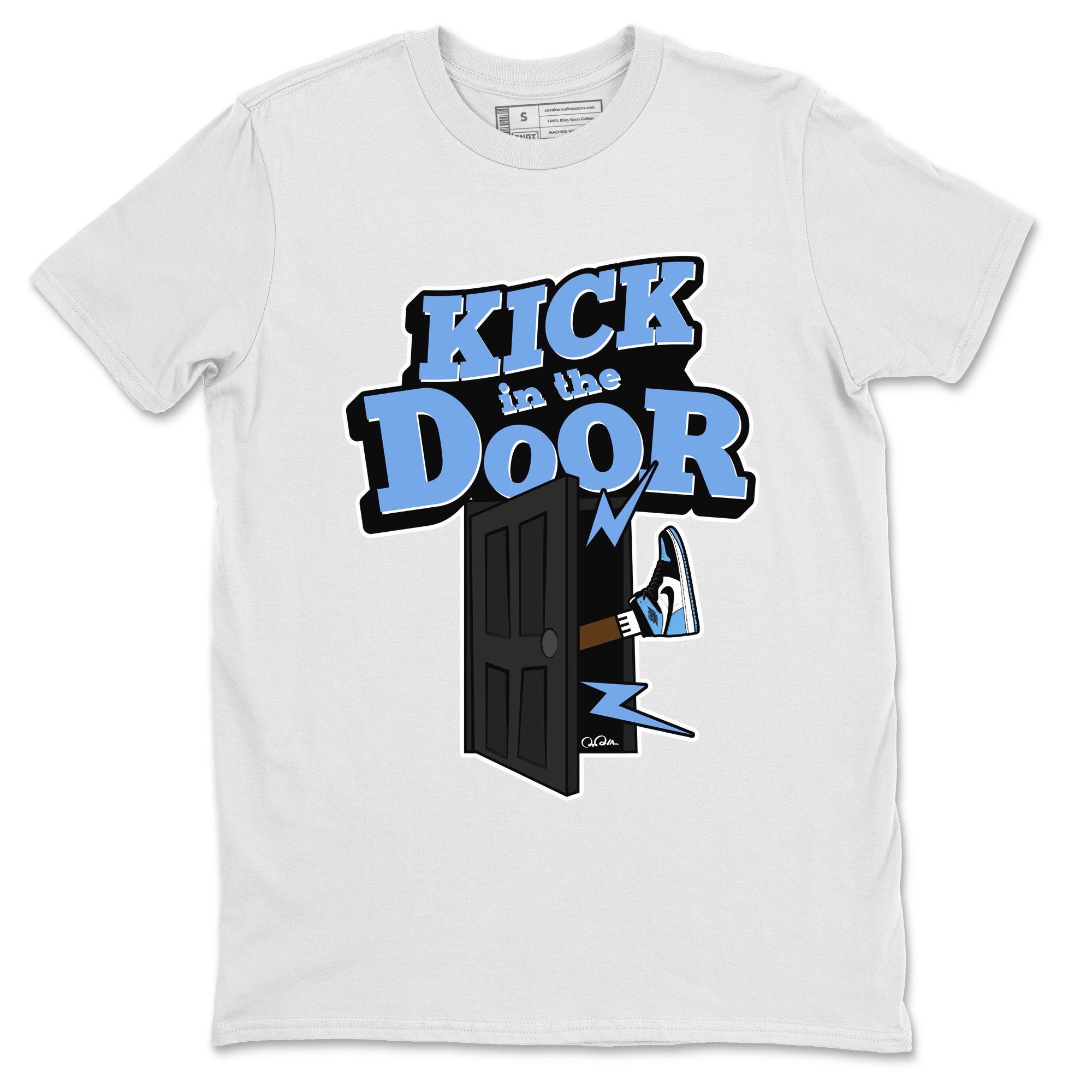 Air Jordan 1 Retro High OG UNC Toe Shirt to match Jordans Kick In The Door Streetwear Sneaker Shirt AJ1 UNC Toe Drip Gear Zone Sneaker Matching Clothing Crew Neck T-Shirts White 2