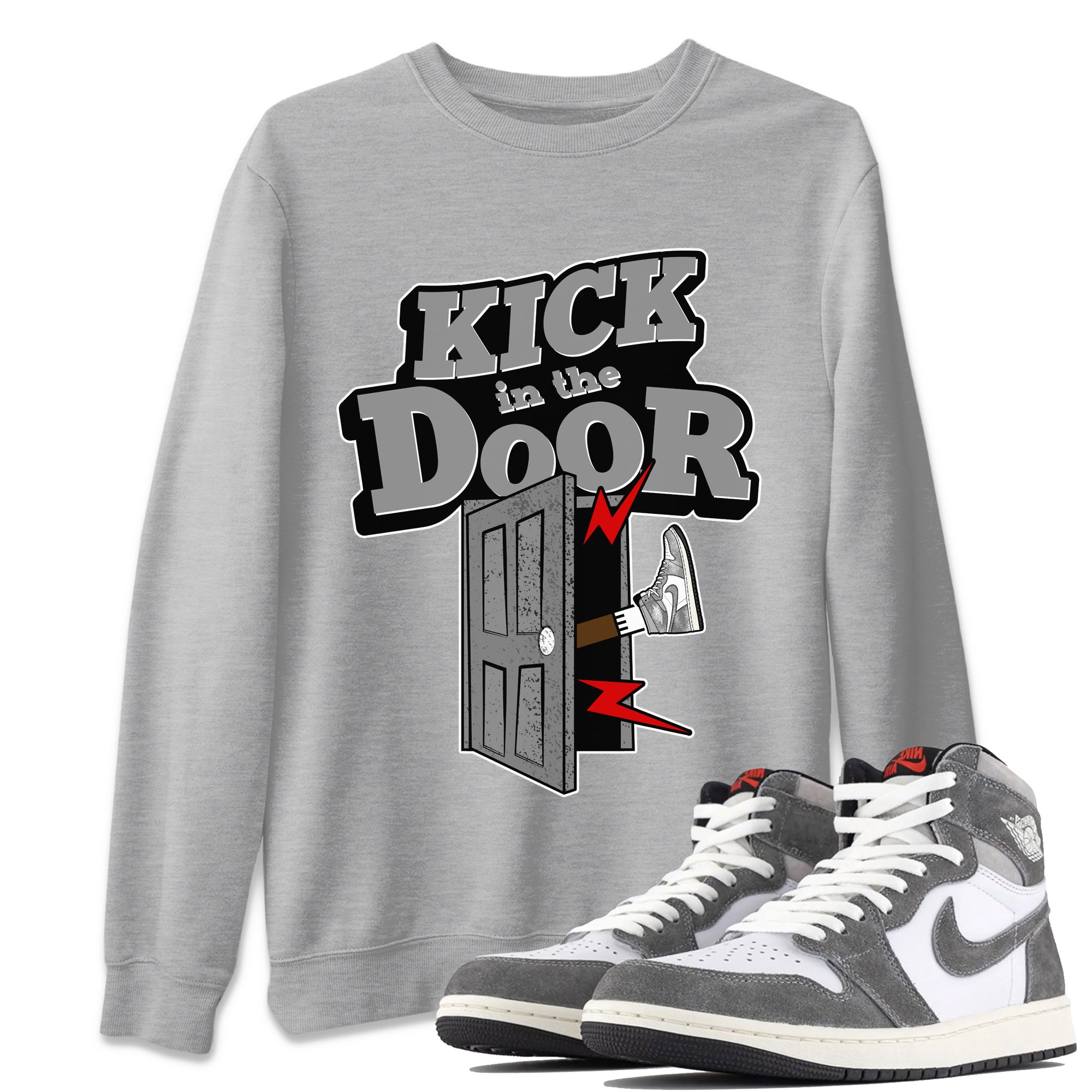 Air Jordan 1 Washed Heritage Sneaker Match Tees Kick In The Door Streetwear Sneaker Shirt AJ1 Washed Heritage Sneaker Release Tees Unisex Shirts Heather Grey 1