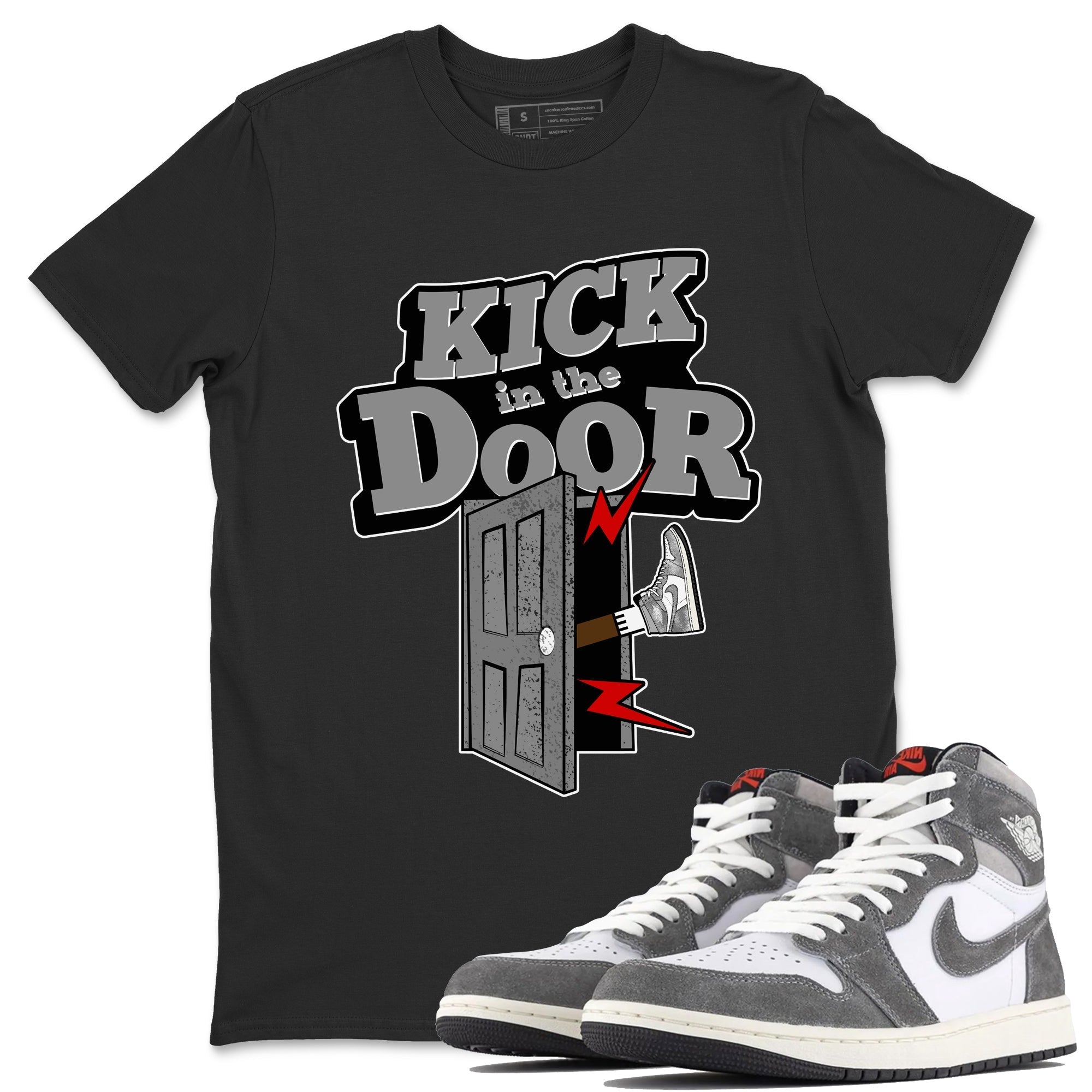 Air Jordan 1 Washed Heritage Sneaker Match Tees Kick In The Door Streetwear Sneaker Shirt AJ1 Washed Heritage Sneaker Release Tees Unisex Shirts Black 1