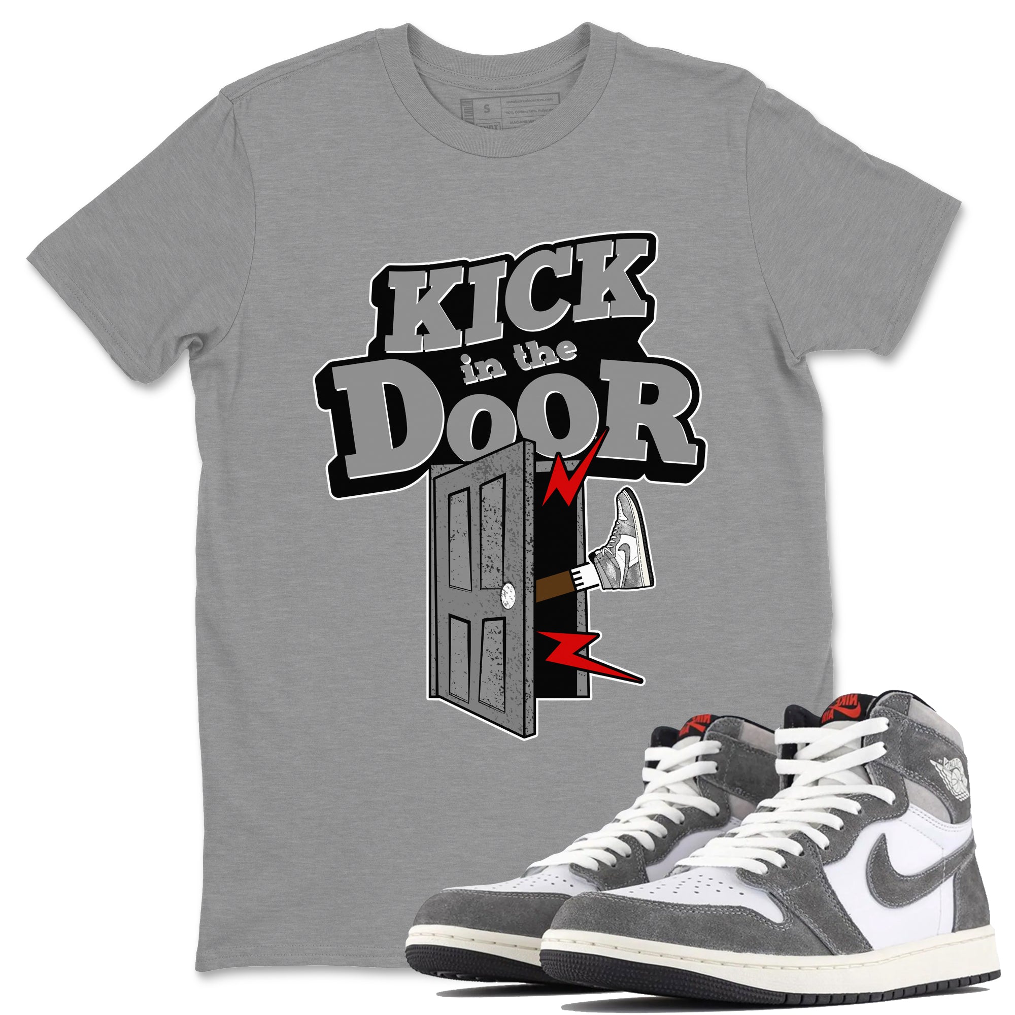 Air Jordan 1 Washed Heritage Sneaker Match Tees Kick In The Door Streetwear Sneaker Shirt AJ1 Washed Heritage Sneaker Release Tees Unisex Shirts Heather Grey 1