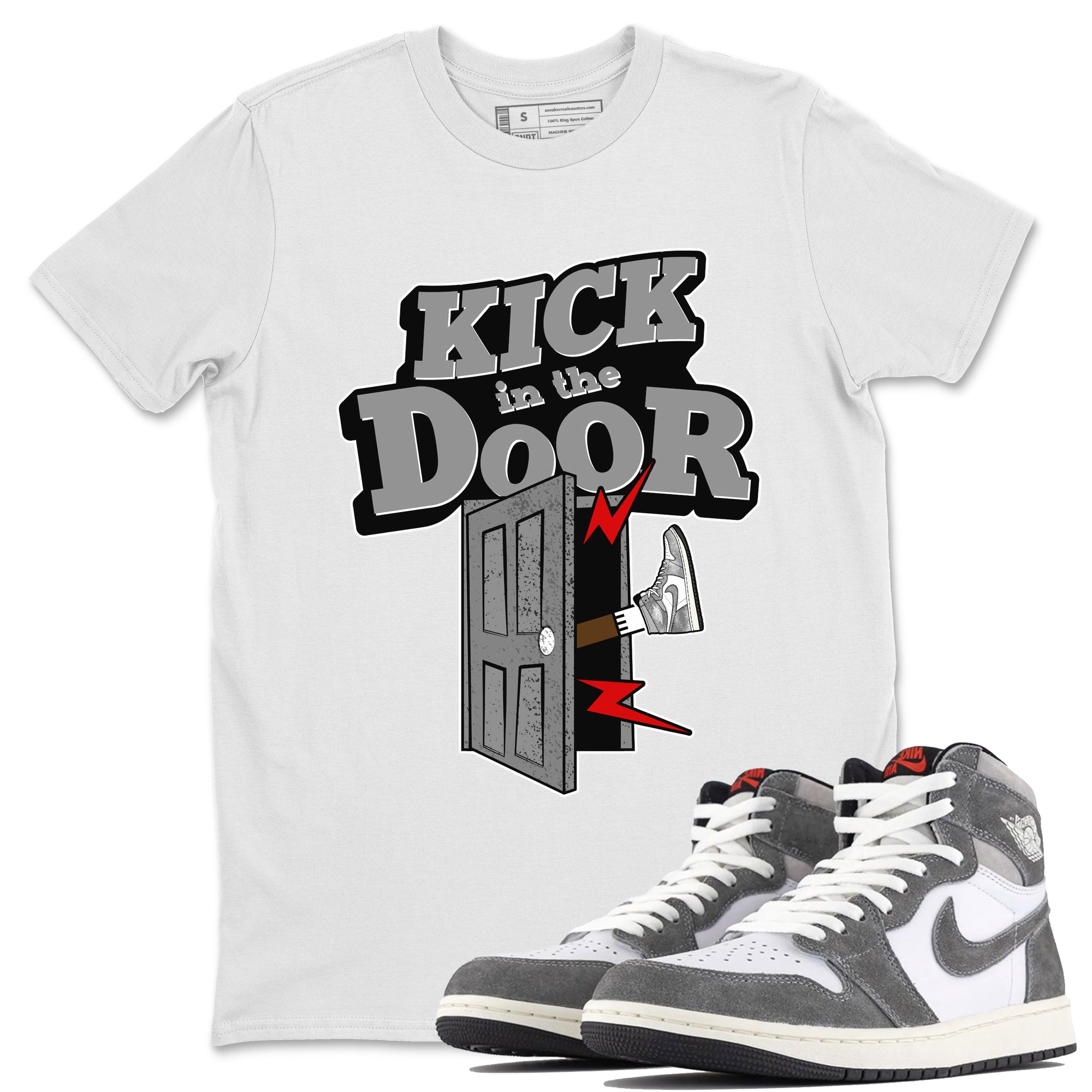 Air Jordan 1 Washed Heritage Sneaker Match Tees Kick In The Door Streetwear Sneaker Shirt AJ1 Washed Heritage Sneaker Release Tees Unisex Shirts White 1