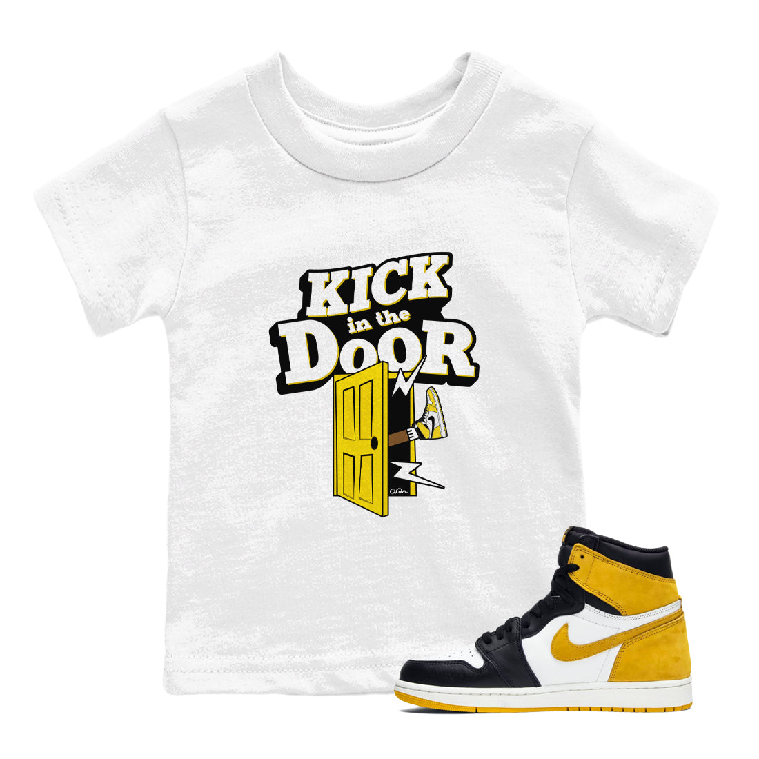 1s Yellow Ochre shirt to match jordans Kick In The Door sneaker tees streetwear brand Air Jordan 1 Yellow Ochre Drip Gear Zone Brand baby toddler White 1 cotton Shirt