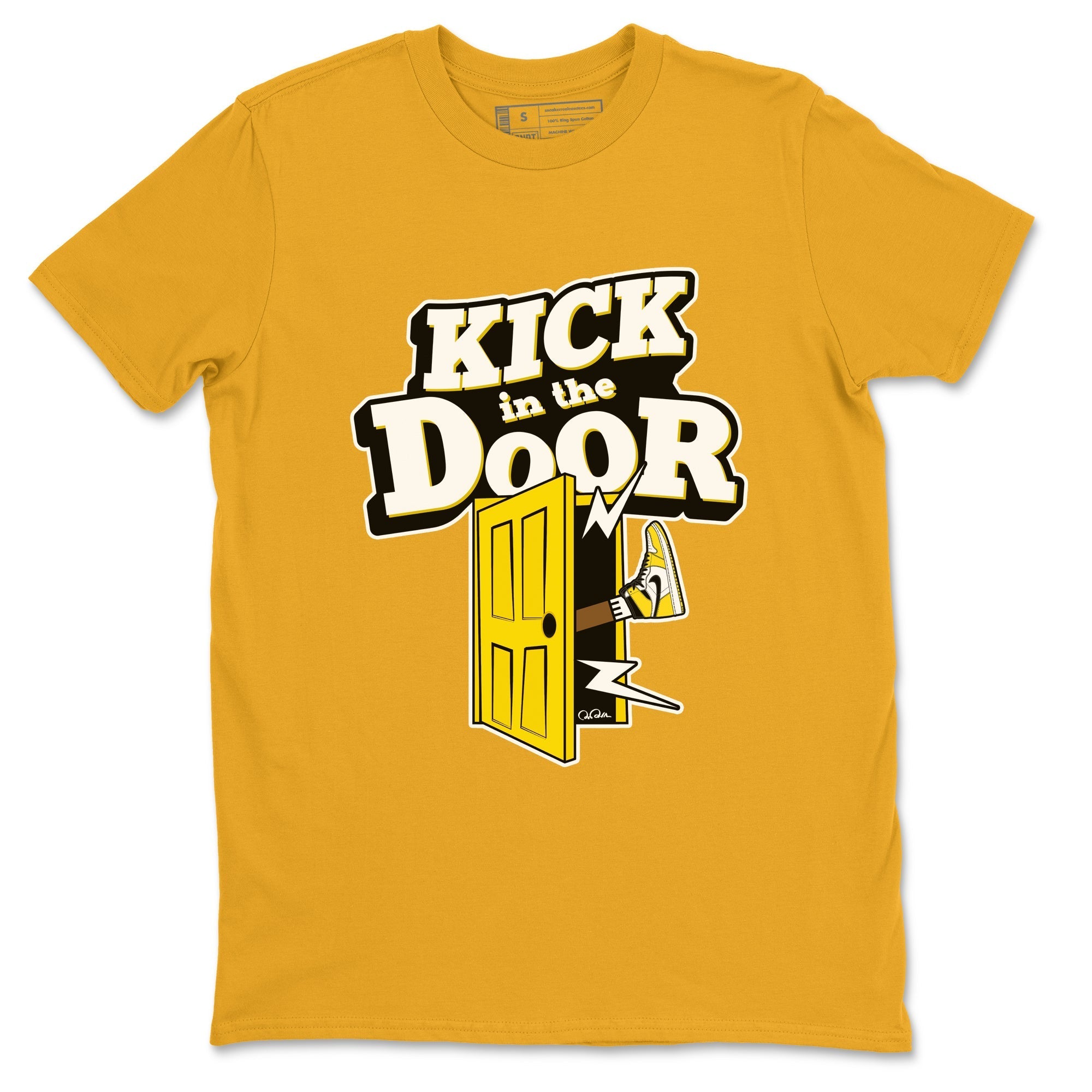 1s Yellow Ochre shirt to match jordans Kick In The Door sneaker tees streetwear brand Air Jordan 1 Yellow Ochre Drip Gear Zone Brand unisex cotton Gold 2 crew neck shirt